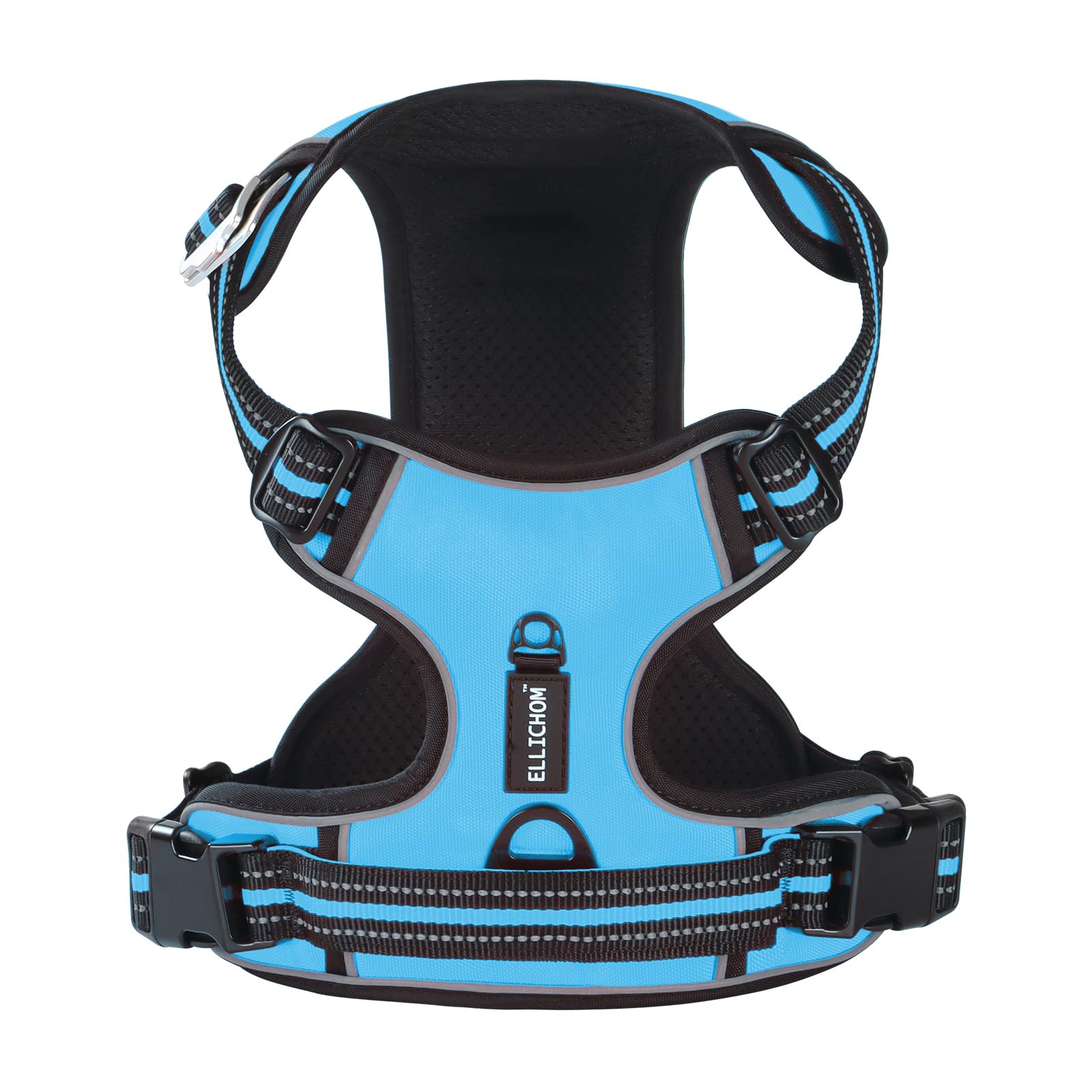 Ellichom No Pull Dog Harness with 3 Snap Buckles,No Choke Front Lead pet Harness Reflective and Adjustable Soft Padded Vest for Small Medium Large Dog