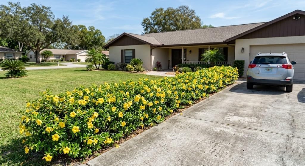 Bush Allamanda schottii - Live Shrub Plant - Yellow Trumpet Bell Flower -8 10 Inches Tall 4 Inch Pot