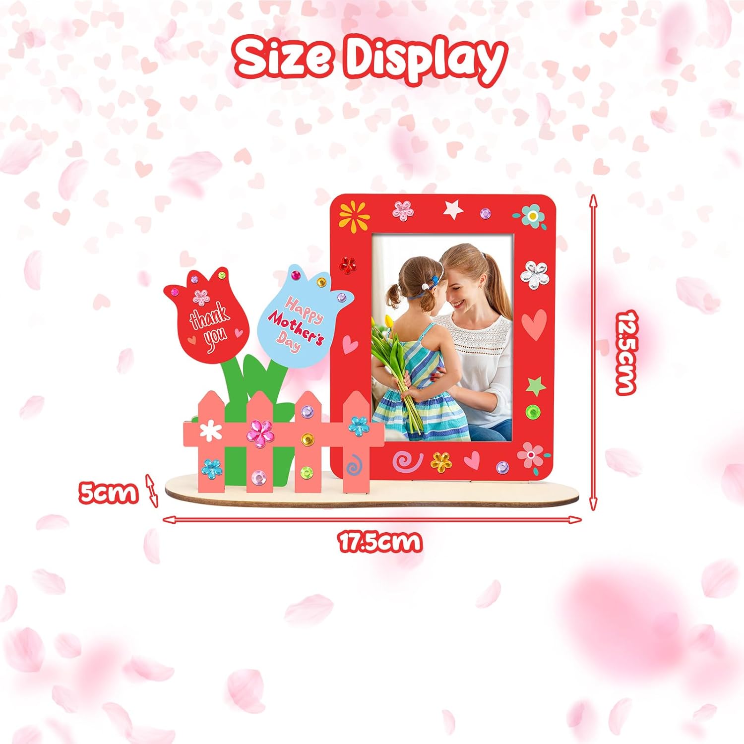 4 DIY Flower Photo Frame Kits with Wooden Stand for Colouring with Brushes and Paint for Children Creative Leisure Spring Mother's Day Family Activity