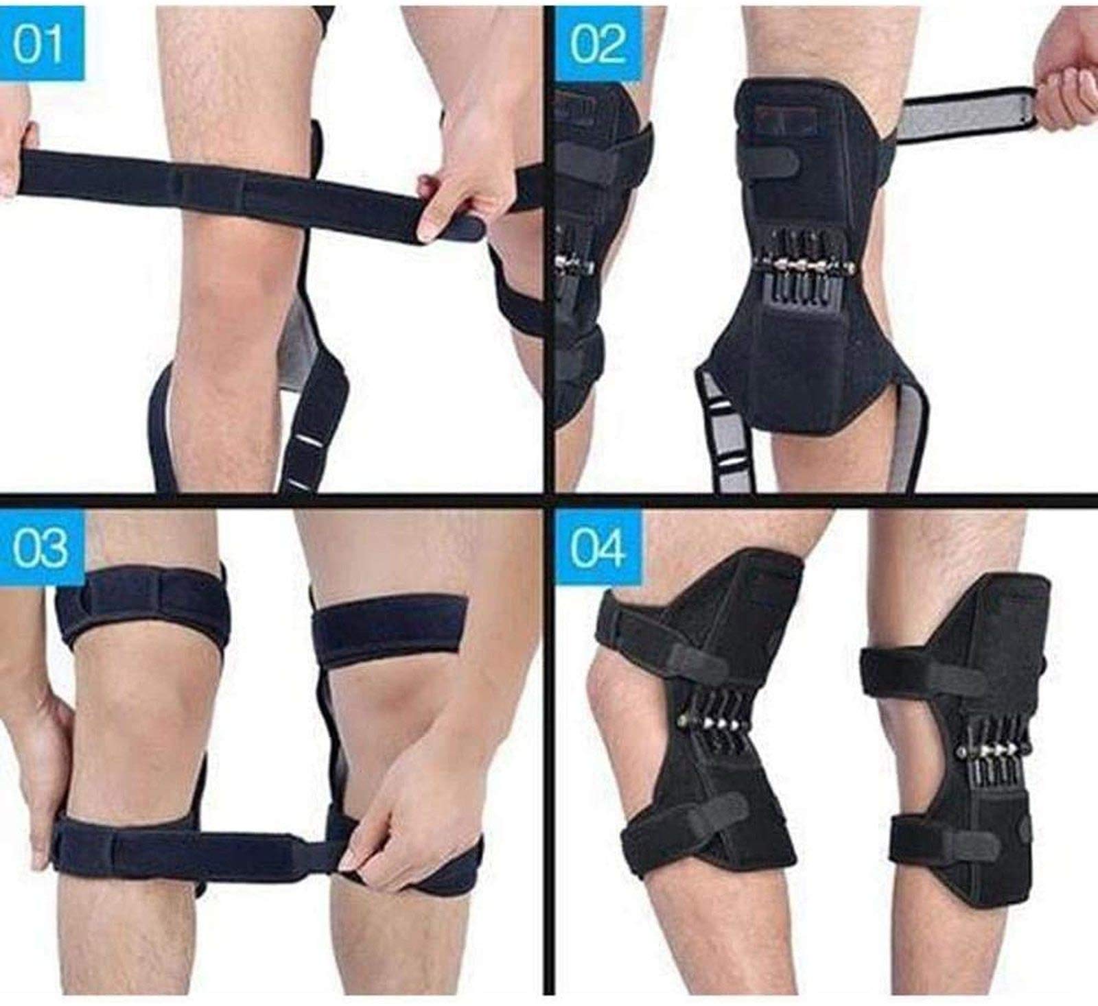 Rodillera de resorte para entrenamiento de fitness, almohadilla de apoyo articular para senderismo, correr, escalada, escaleras, gimnasio, sentadillas (1 par)