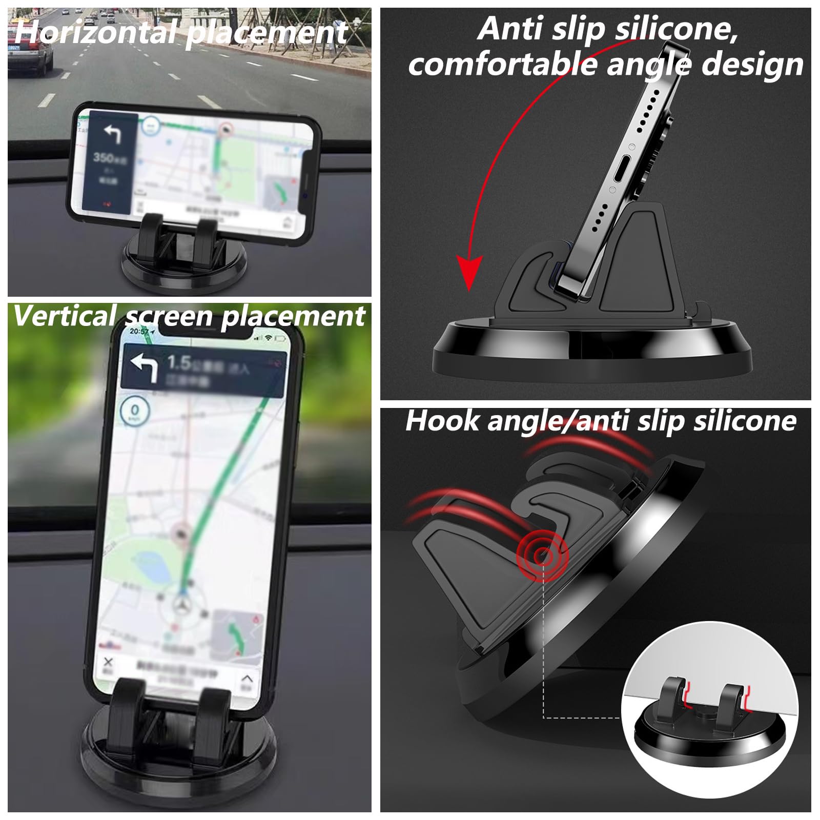 Mobile Phone Holder 360° Rotation, Smartphone Dashboard, Non-Slip Silicone, Strong Adhesive, iPhone — view 3