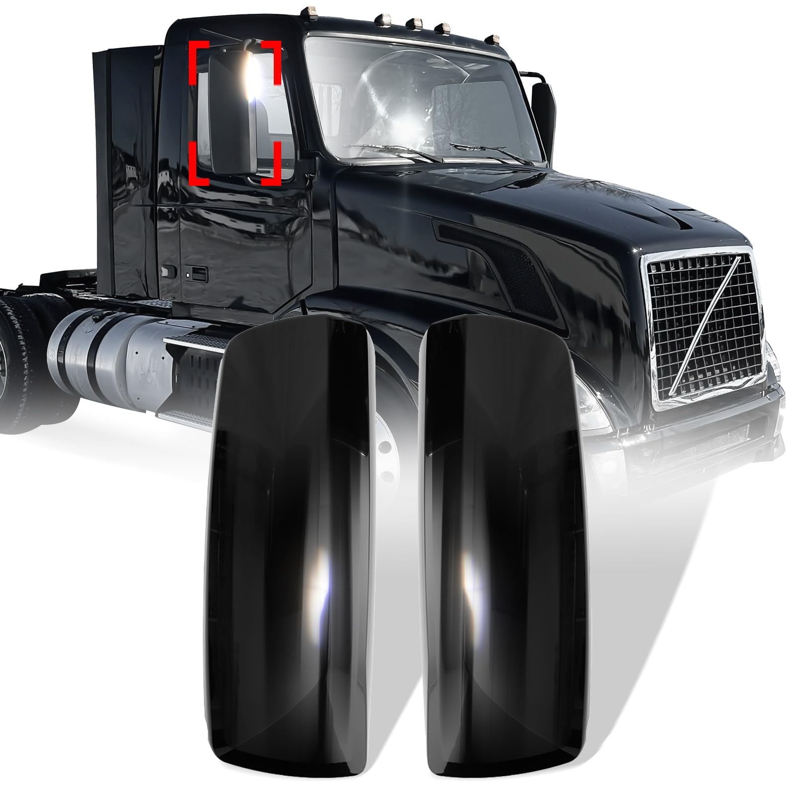 Driver Side Truck Mirror Complete Assembly For 2004-2017 Volvo VNL – Black ABS