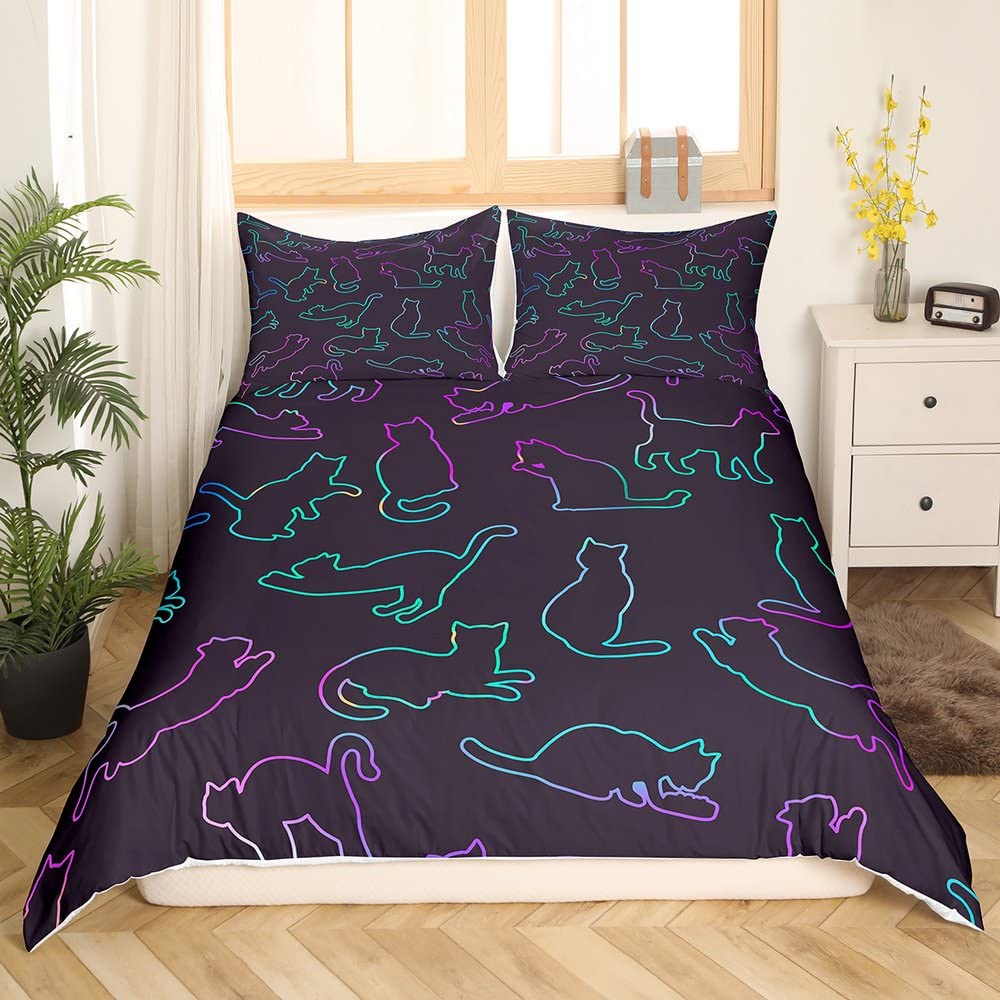 Homewish Set Biancheria Da Letto 3 Pezzi Con Gatto Nero | Copripiumino E Federe In Microfibra | Stampa Animaliera 3D Letto Matrimoniale