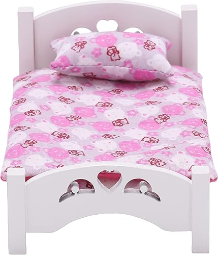 Cama de madera para niños con ropa de cama muebles en miniatura con manta y almohadas para la casa de muñecas madera blanca escala 112