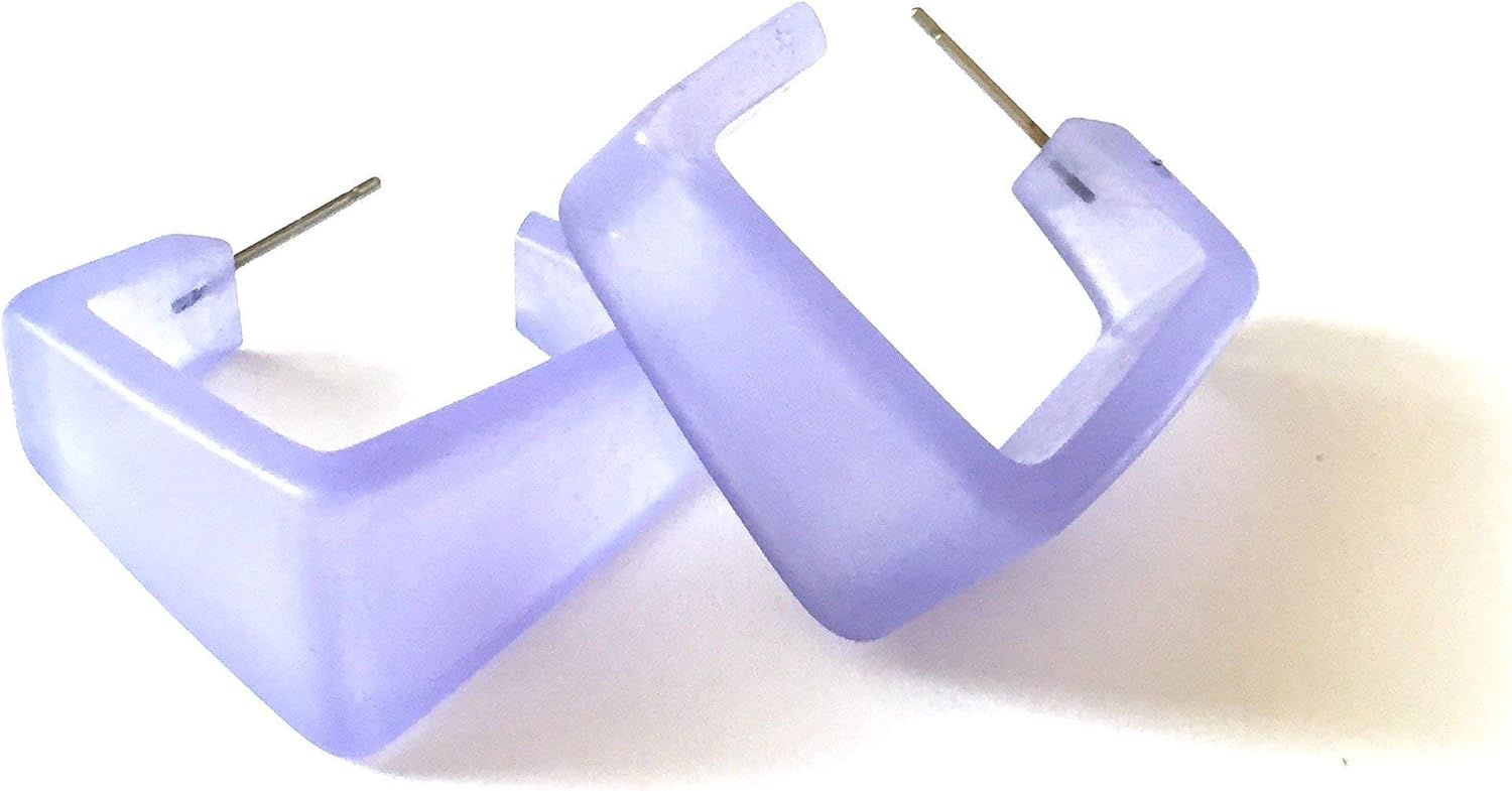 Periwinkle Frosted Lucite Wide Cubist Hoop Earrings -