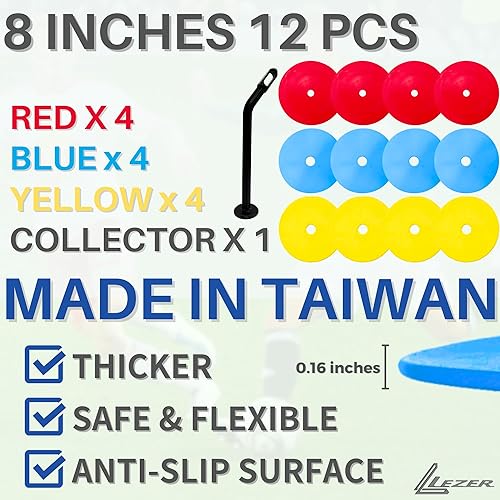 Vista 16 de LEZER Conos planos de 6 pulgadas y 8 pulgadas, marcadores de puntos, conos de fútbol, marcadores de cancha de campo, puntos para sentarse, discos