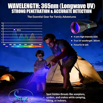 365nm UV Flashlight Black Light Rechargeable, Powerful Blacklight Flashlights, Portable UV Light for Pet Urine Detection, Resin Curing, Rocks, Bed Bugs, Scorpion, Yooperlite, Uranium Glass, AC Leak