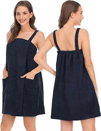 Miniatura 8 de Veseacky Toalla de baño para mujer con bolsillo ajustable y diadema facial S-3XL