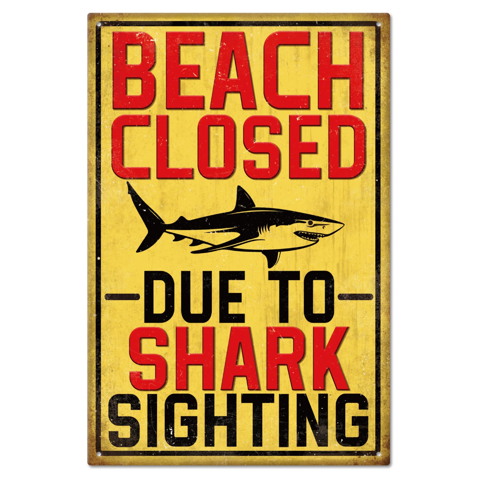 Funny Shark Warning Vintage Tin Sign Beach Closed 24x32 Inch