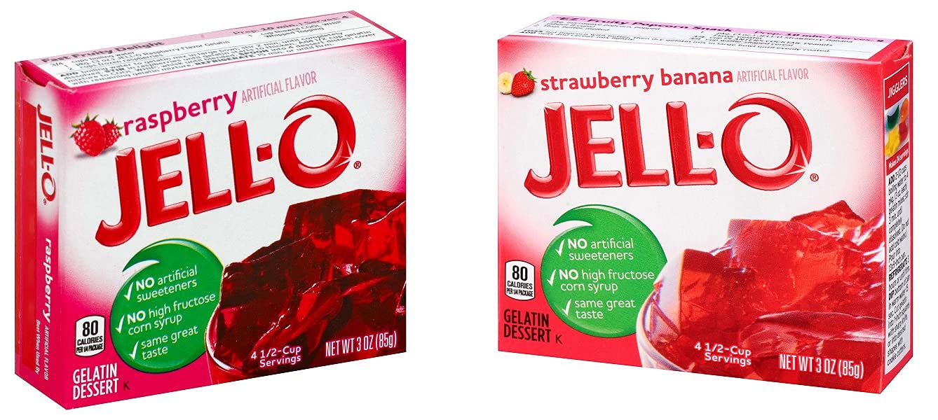 JELL-O Variety Pack Gelatin Dessert Raspberry & Strawberry Banana, Pack of 2 × 85g-image-48