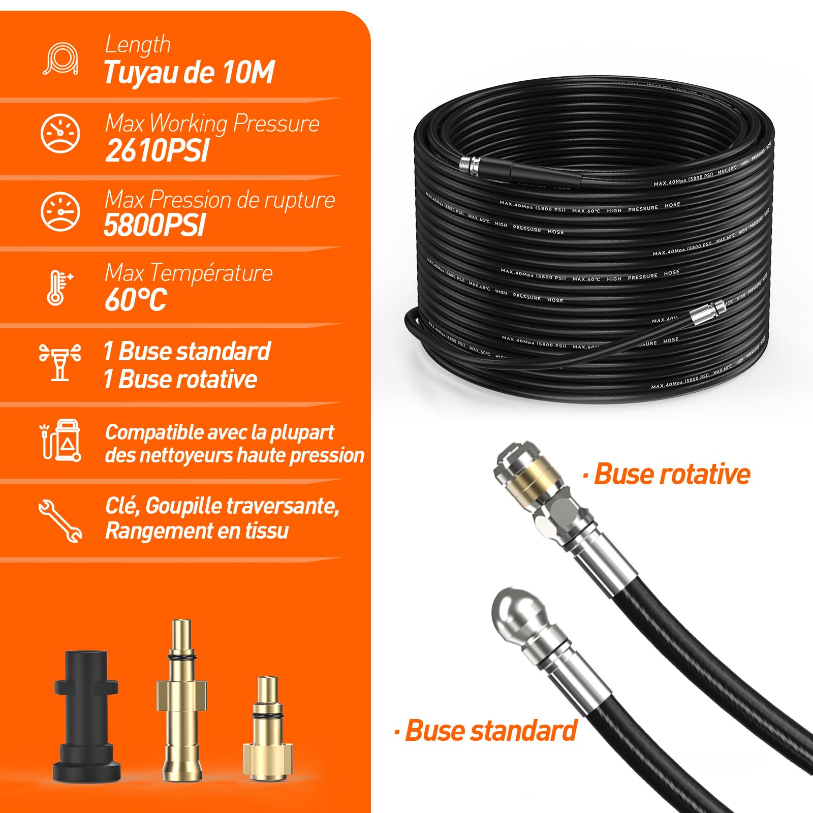 30M Deboucheur Canalisation Haute Pression Pour Karcher K2-K7