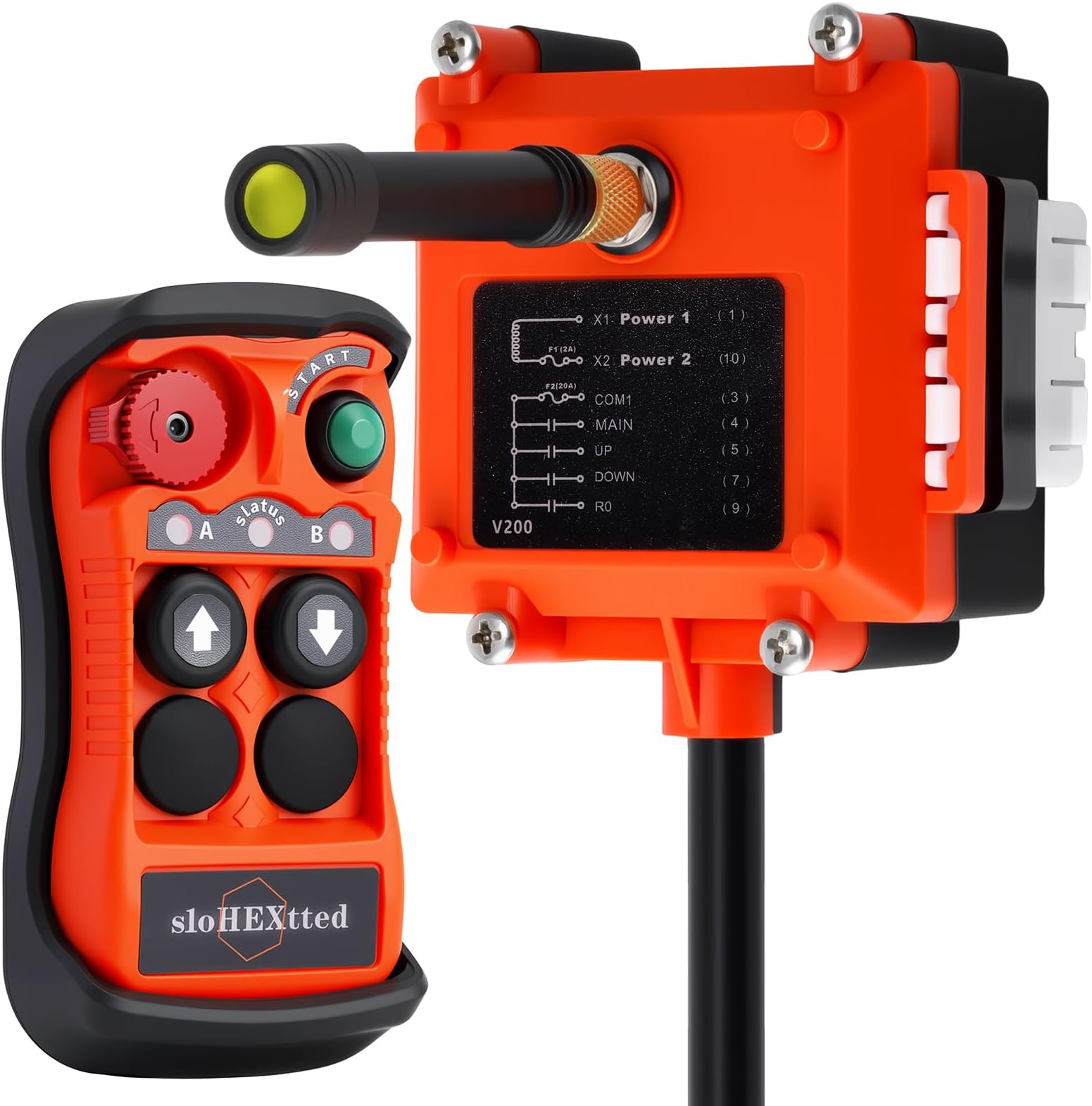 2 Channel Button Wireless Crane Remote Control for Hoist Lift Winch Kit | Q200 Ultra 12 24V Electric Chain Hoist Overhead Bridge Crane Industrial Radio Dump Trailer Controller Transmitter Receiver