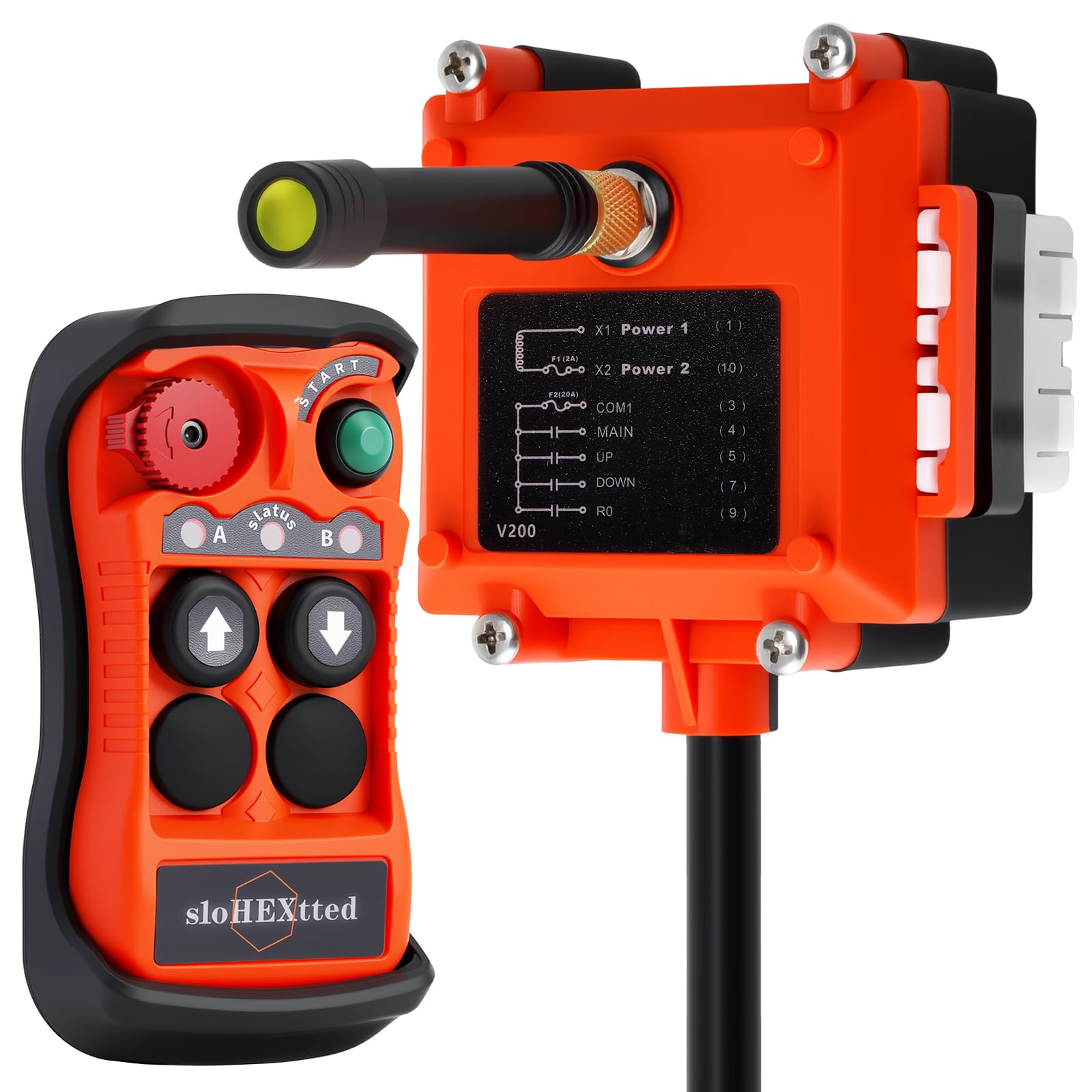 Télécommande industrielle sans fil à 2 boutons pour pont roulant et palan électrique 12-24V | Télécommande radio pour palan à chaîne électrique et pont roulant, émetteur et récepteur avec bouton d'arrêt d'urgence