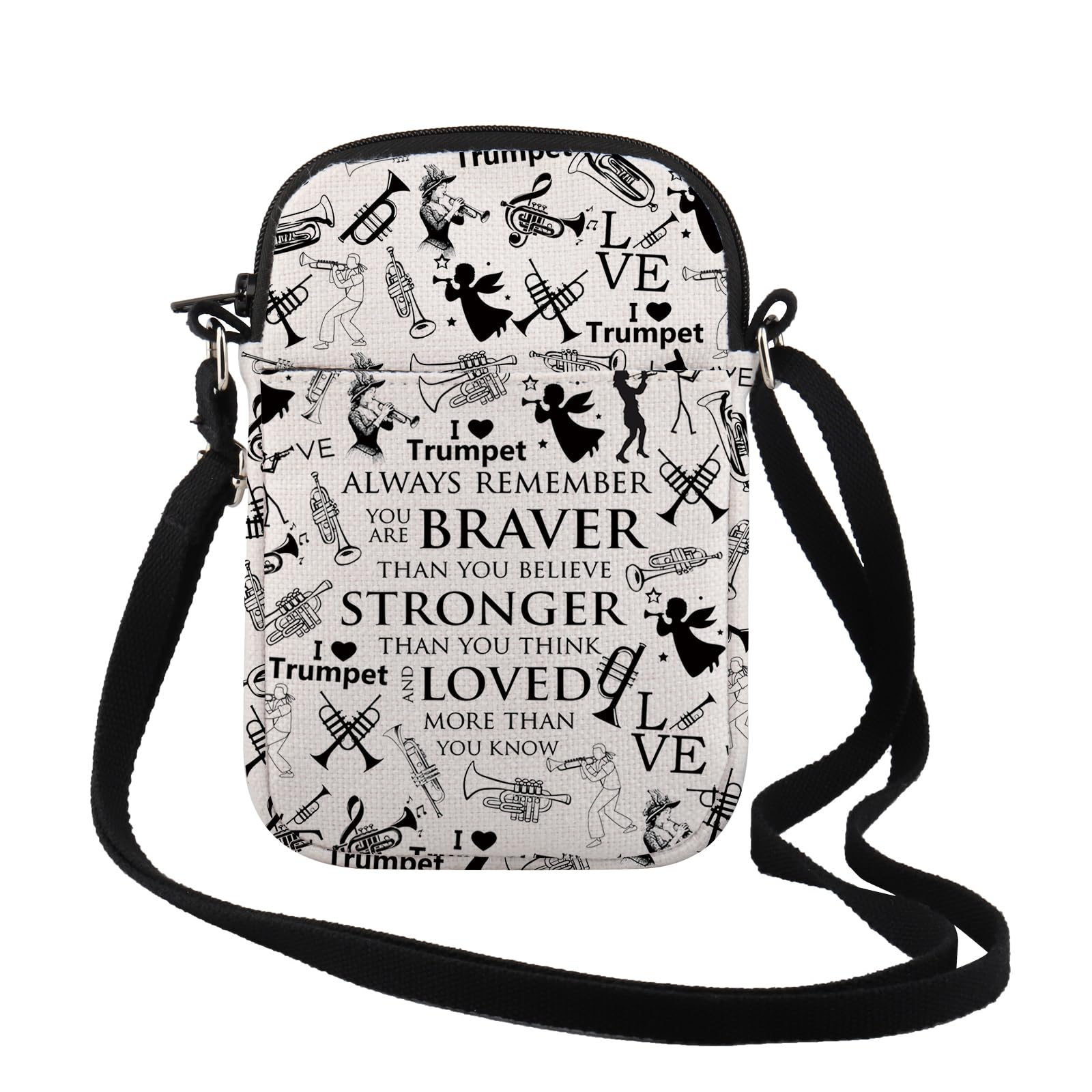 TSOTMO Trumpet Gift Always Remember You Are Braver Inspirational Crossbody Bag Trumpet Player Gift Gift for Band Teacher
