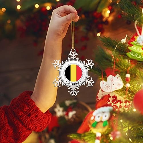Miniatura 3 de CowkissSign Adorno de Navidad de Bélgica, bandera de Bélgica, regalo de viajero del mundo, adornos de Navidad para árbol de Bélgica, adornos de copo