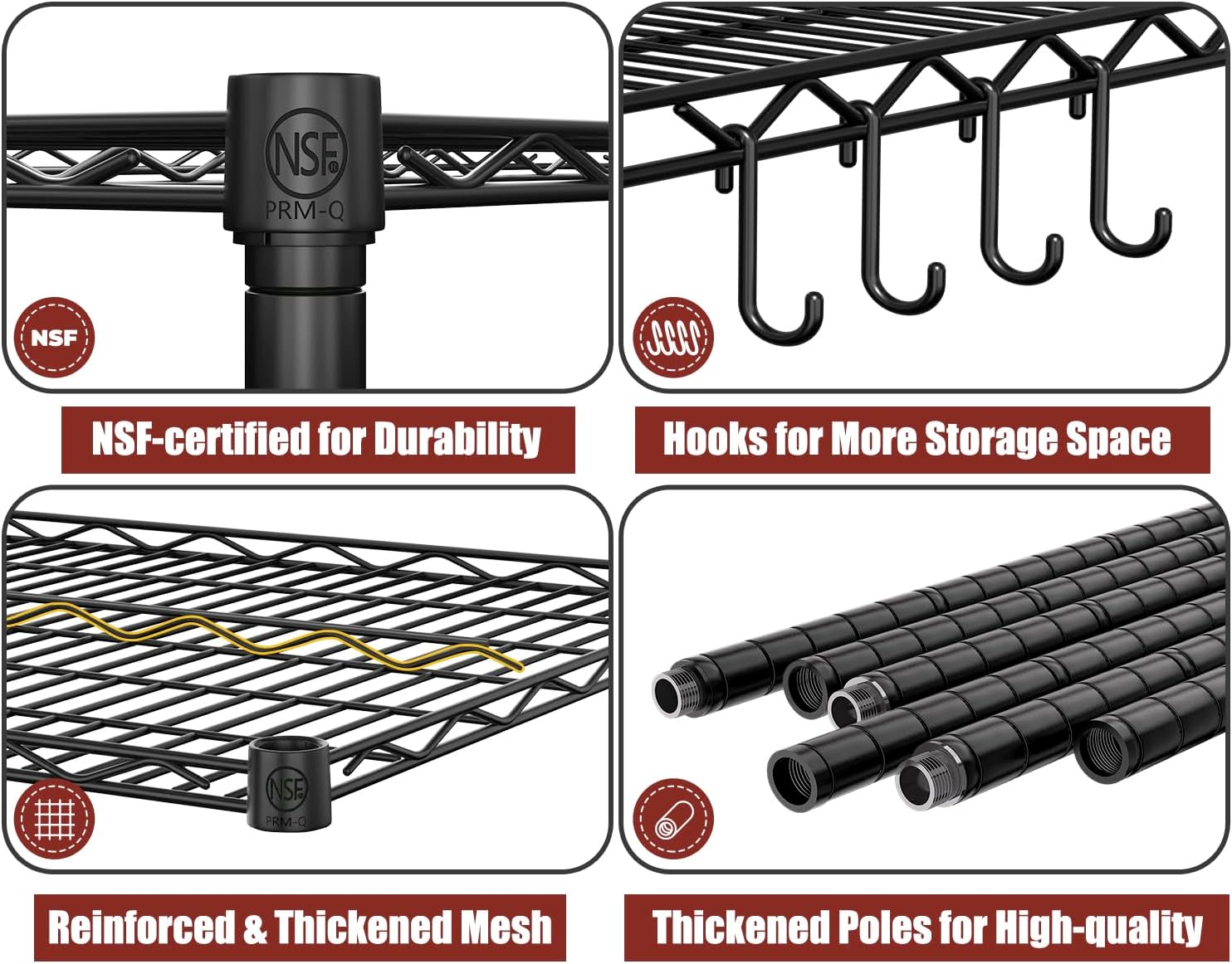 PrimeZone 5 Tier 80.7"H x 55.5"W x 24"D Wire Shelving with Wheels 3000lbs NSF Certified Storage Shelves Heavy Duty Metal Shelf Adjustable Rolling Rack Commercial Garage Restaurant Warehouse Kitchen