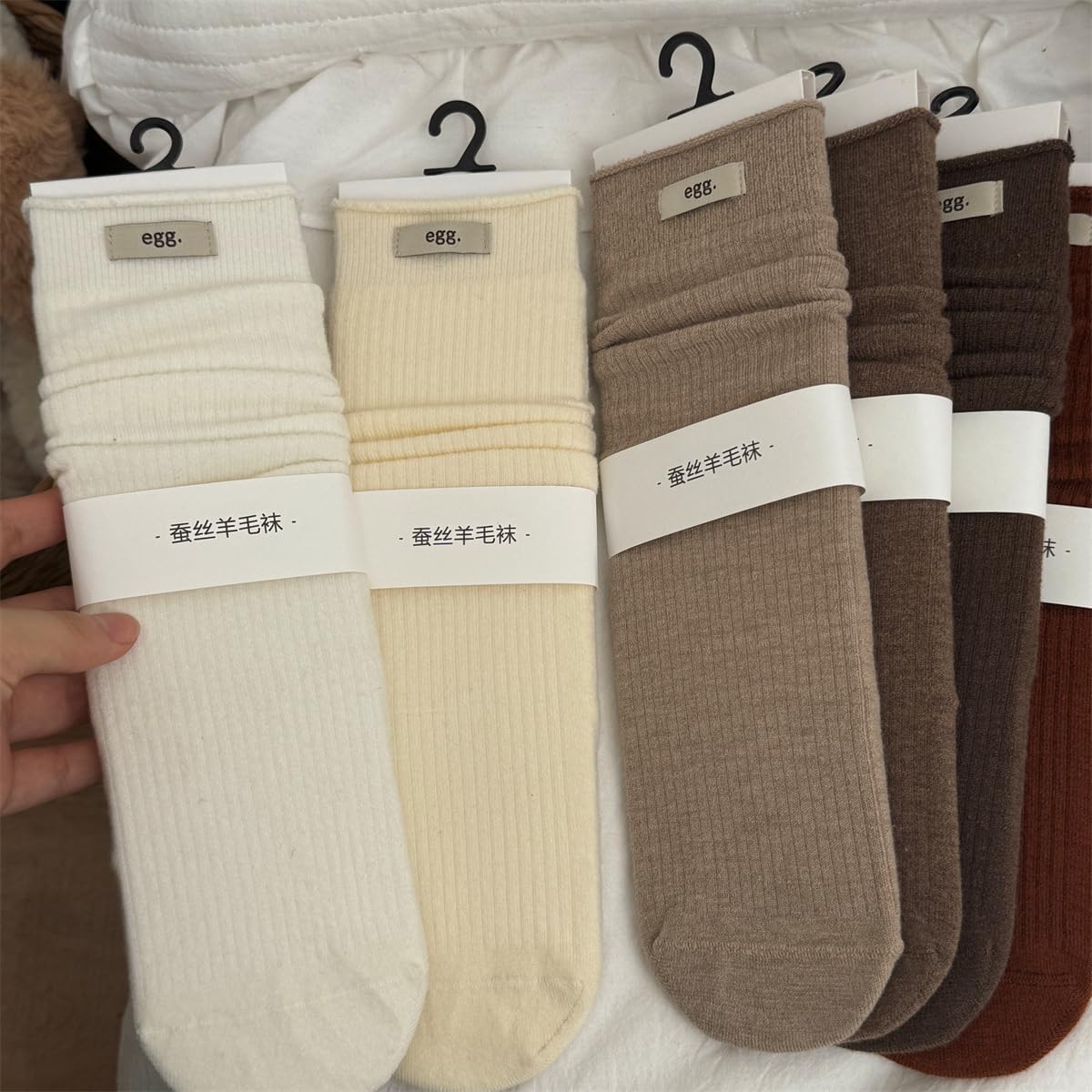 Egg. Silk Wool Blend Ribbed Socks, Multiple Colors, Warm Winter Socks