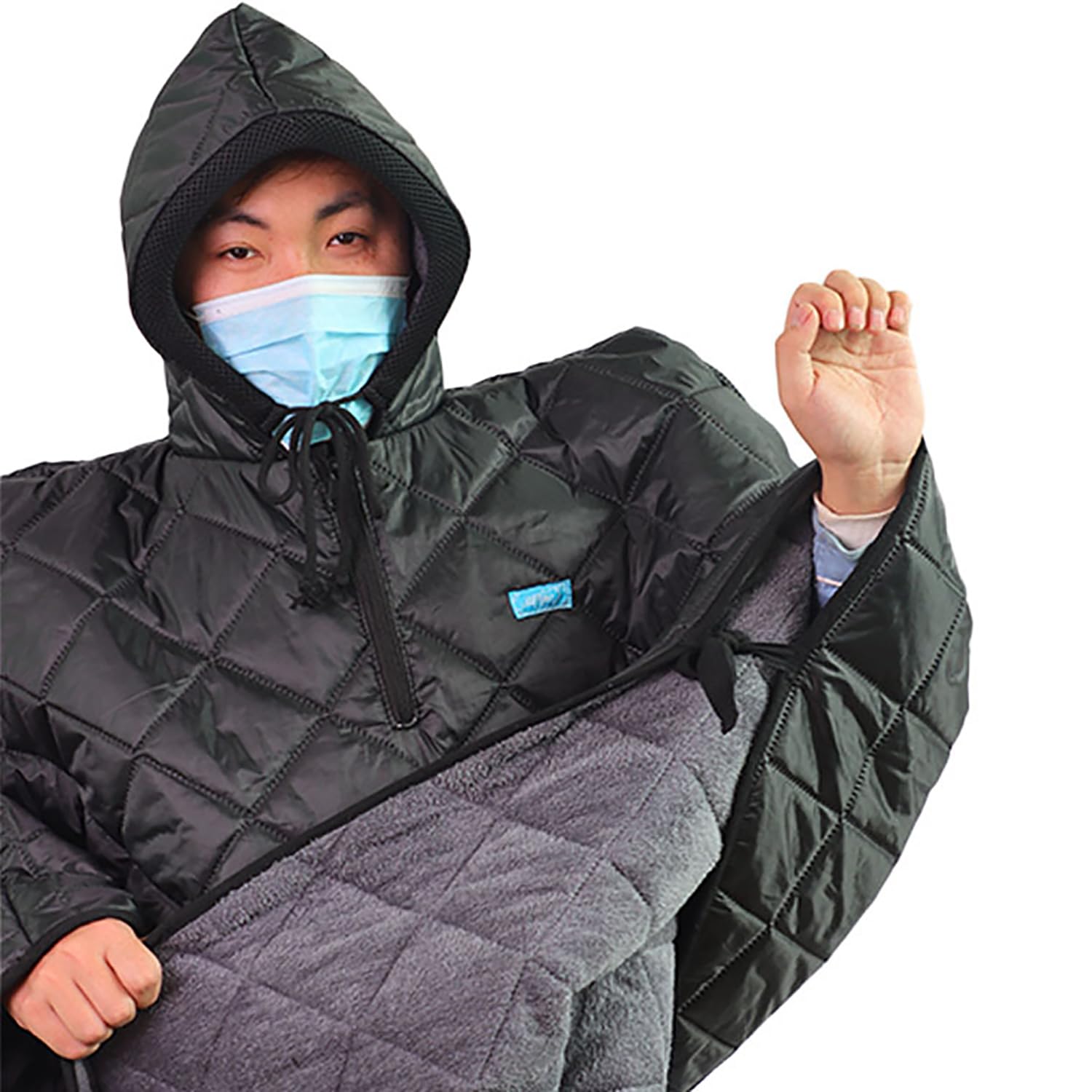 Manta impermeable y resistente al viento para silla de ruedas de invierno de cuerpo completo, manta cálida con forro polar para silla de ruedas, cubierta acogedora con capucha, abrigo de lluvia