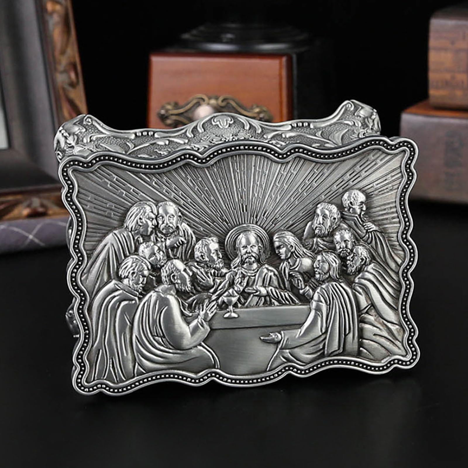 Caja de joyería pequeña de 2 piezas con exquisitas rosas grabadas para exhibir accesorios Cajas de almacenamiento para anillos Pendientes Caja de almacenamiento de aro de metal