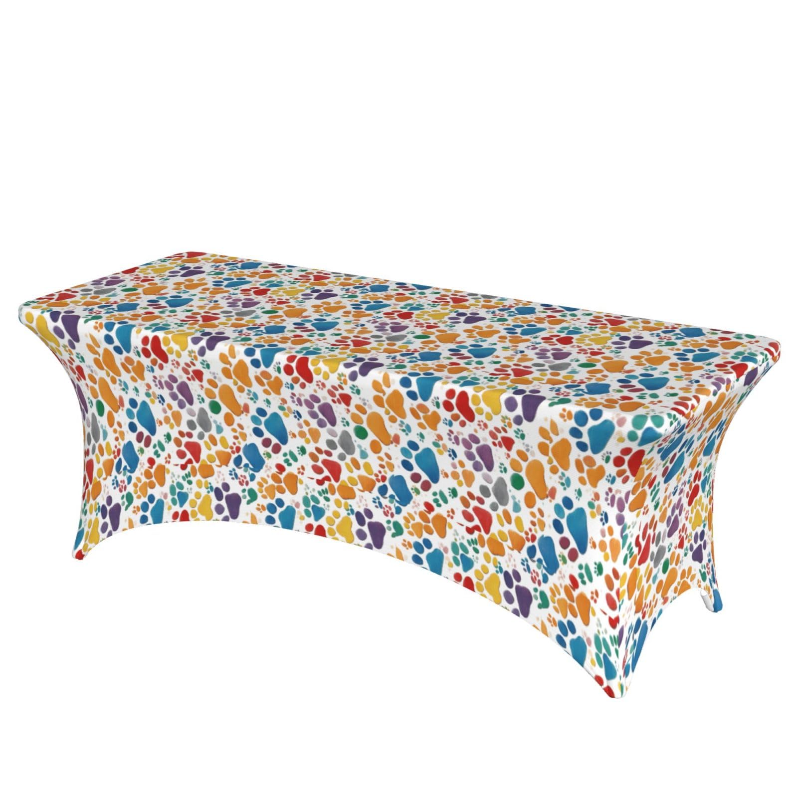 AYYQWE Paw Prints Art 1 Print Elastic Rectangular Tablecloth For Banquet Outdoor Picnics Office Table Cover