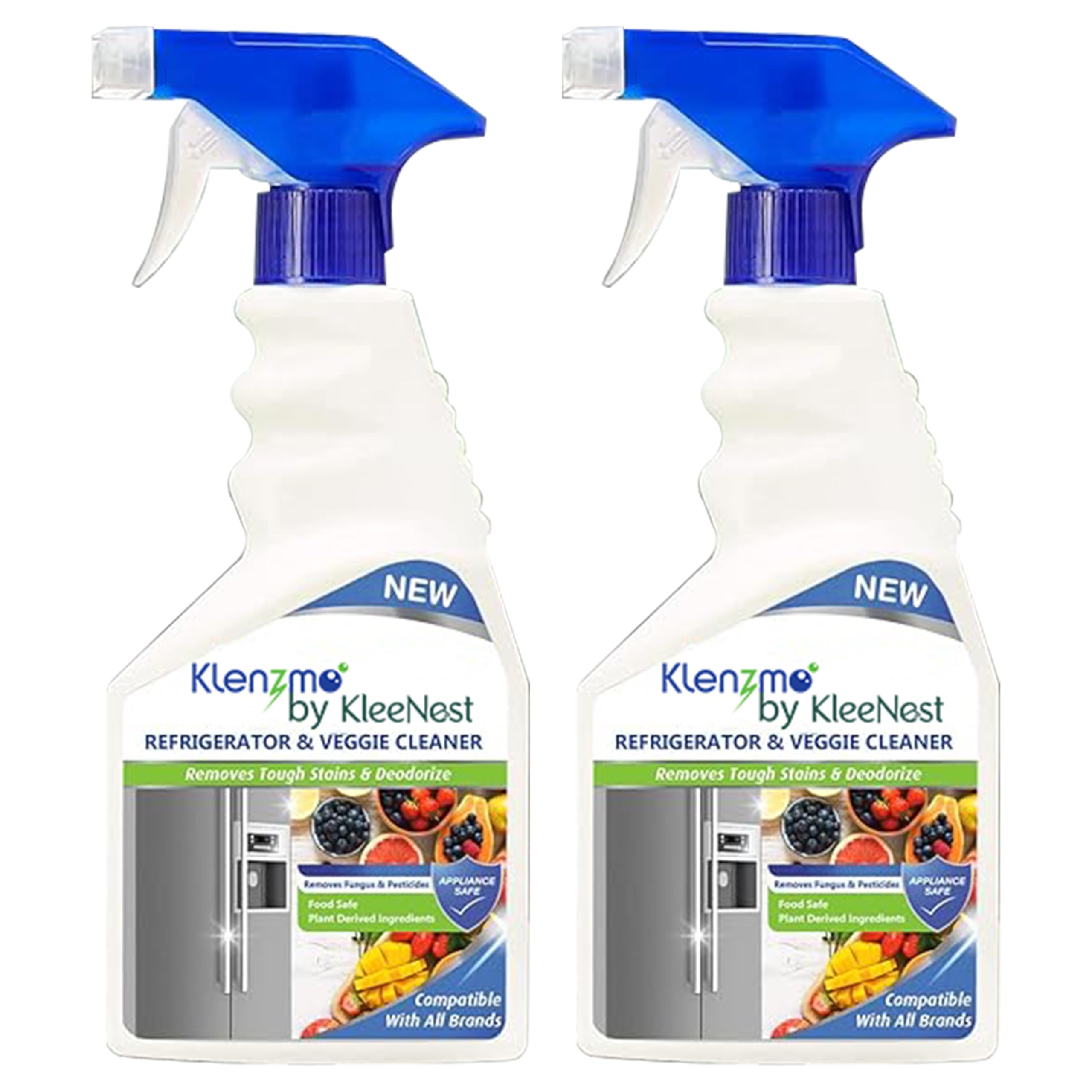 Klenzmo by Kleenest Refrigerator Cleaner Spray & Deodorizer 500ml (Pack of 2) | Removes Odour, Germs & Stains | For Fridge Interior, Trays, Shelves & Door | Food-Safe & Non-Toxic Formula