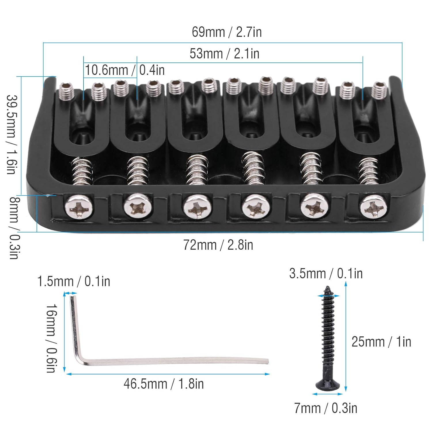 Keenso Electric Guitar Bridge, 6 Strings Fixed Bridge GA890 Fixed Metal for Guitarist Musical Accessory (Black)