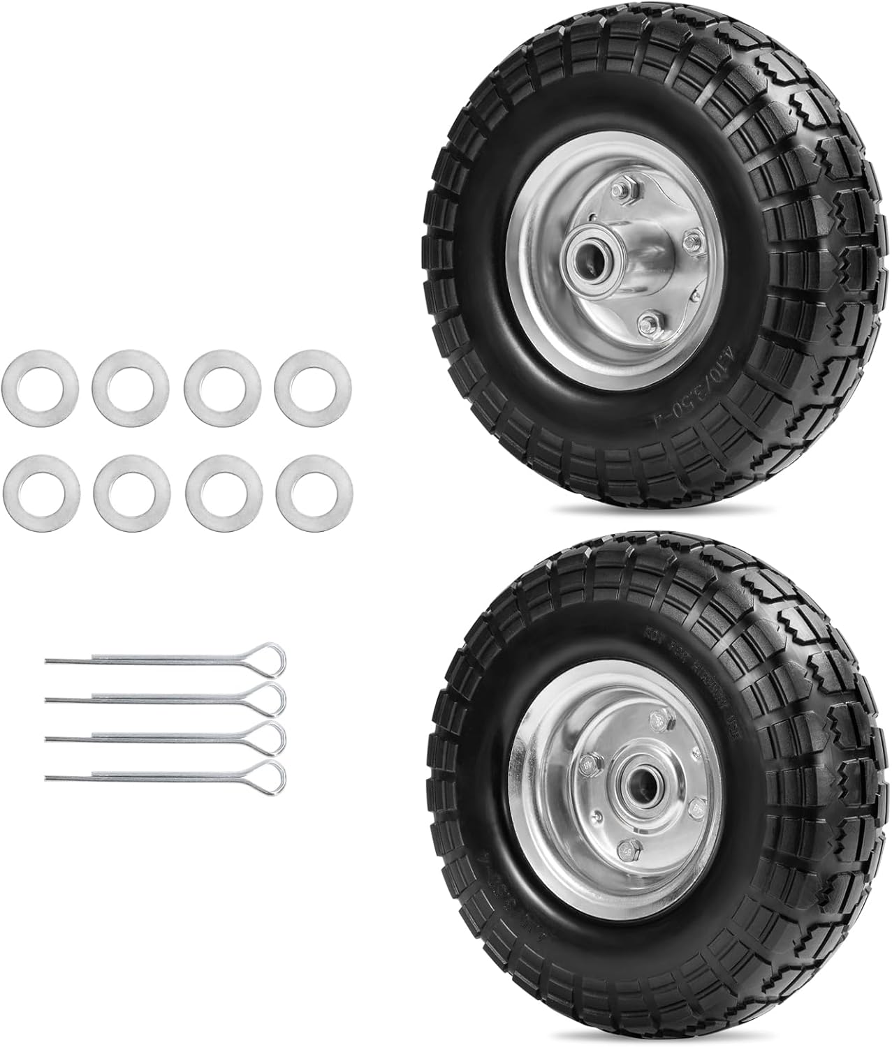 Parts Camp 4.10/3.50-4 tire replacement gorilla cart tires 10" Flat-Free Solid Tires and Wheels hand truck tires dolly tires wagon wheels With 5/8" Bearings 2.15" Offset Hub 2Pack