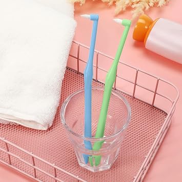 Interspace Compact Soft Toothbrush, 2Pcs Single Tufted Gum Brush for Sensitive Gums & Deep Cleaning - Medium Gum Care - Precision Plaque Removal (Green & Orange)