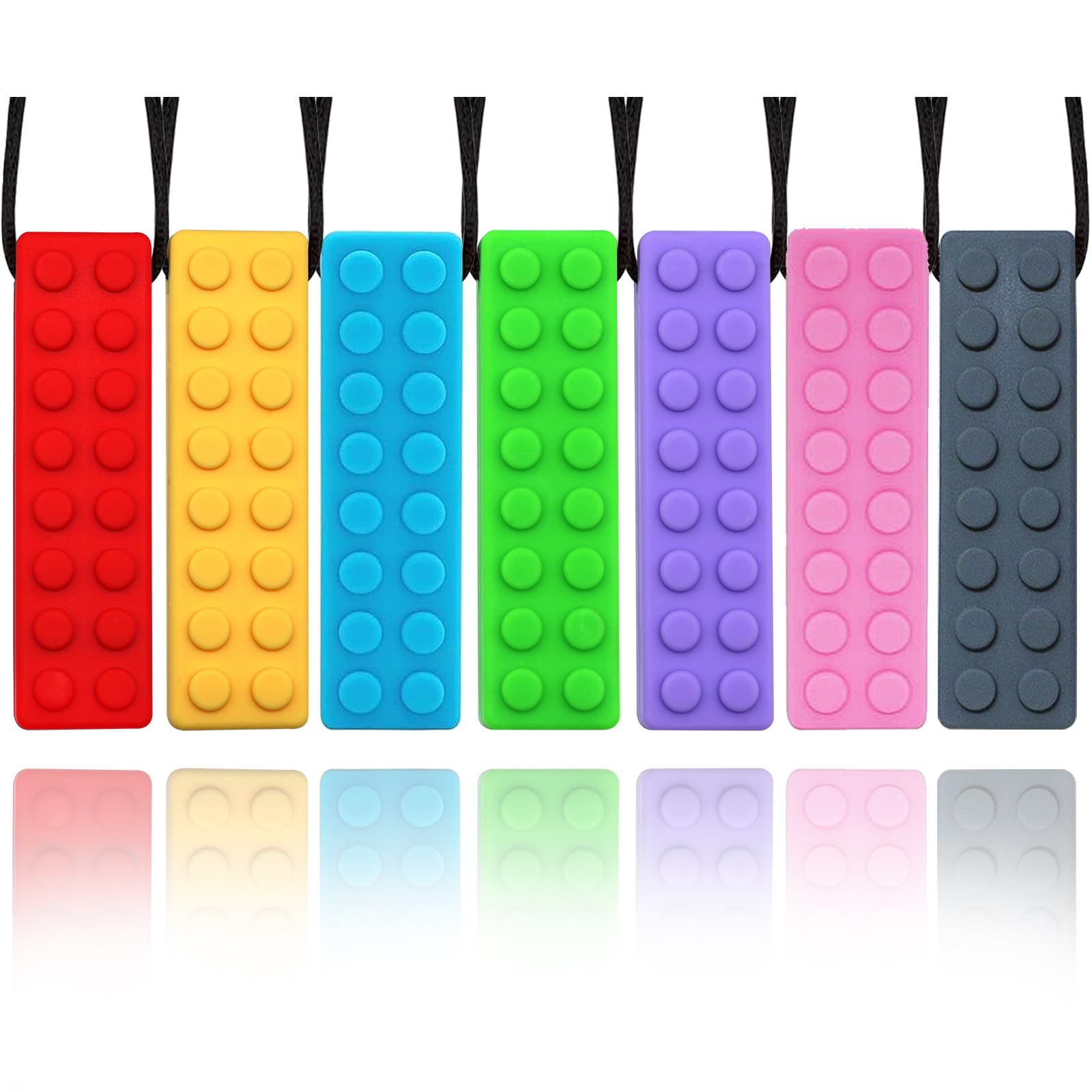 Chewy Necklaces for Sensory Kids Boys Girls, Silicone Chew Necklace Sensory Toys for Autistic, ADHD, Anxiety, SPD, 7 Pack Chewy Fidget Toys Autism