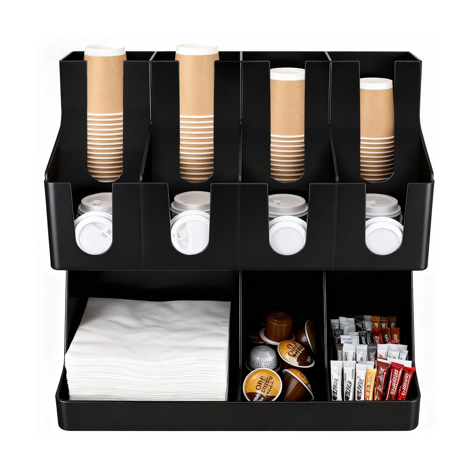 WELKOR Commercial Cup and Lid Holder with Straw Organizer,Disposable Coffee Cup Condiment Dispenser for Countertop Org, Coffee Bar, Beverage Cup,
