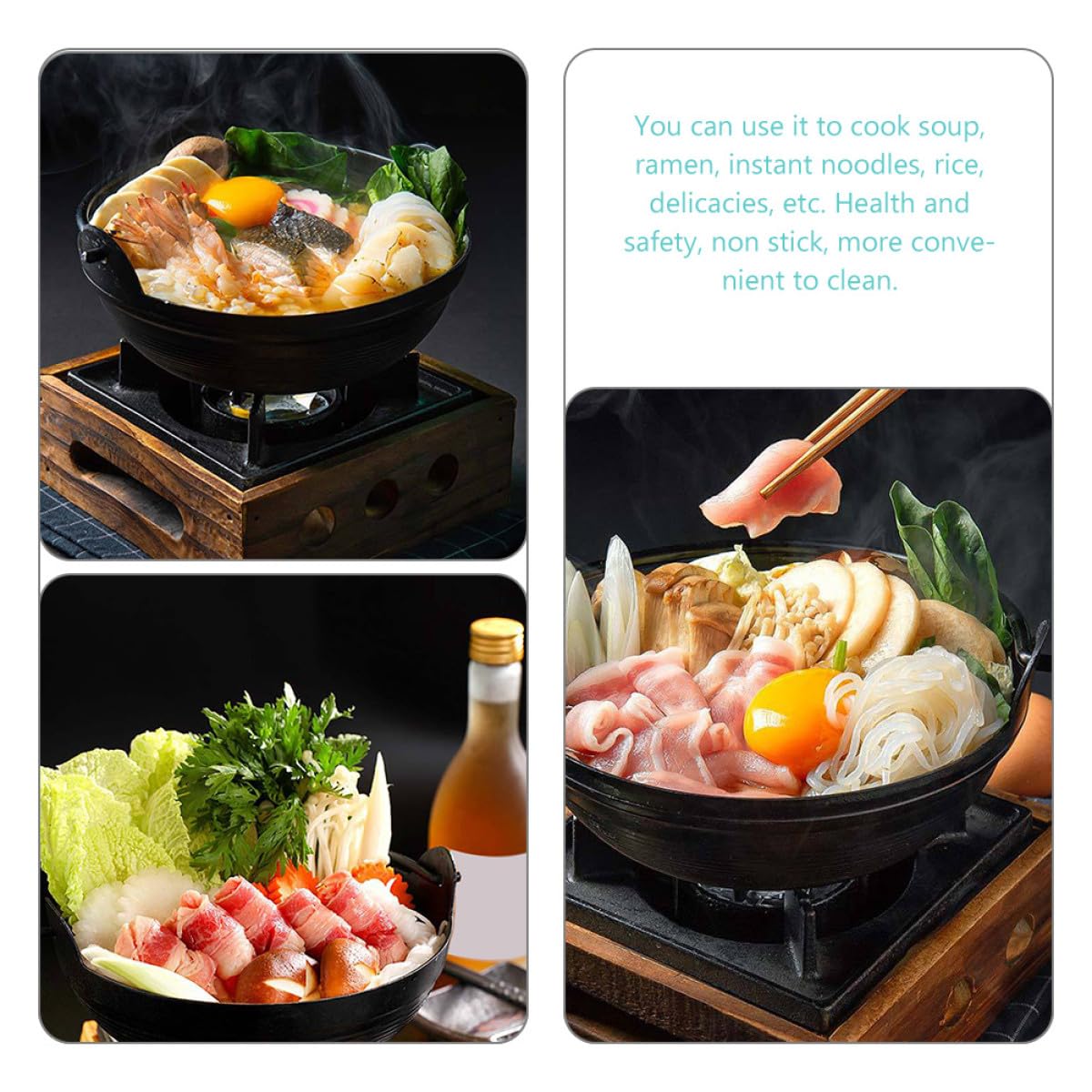 COLLBATH Olla Caliente Japonesa de Hierro Fundido para Sukiyaki Portátil con Aislamiento Térmico Adecuado para Cocinar al Aire Libre y Camping