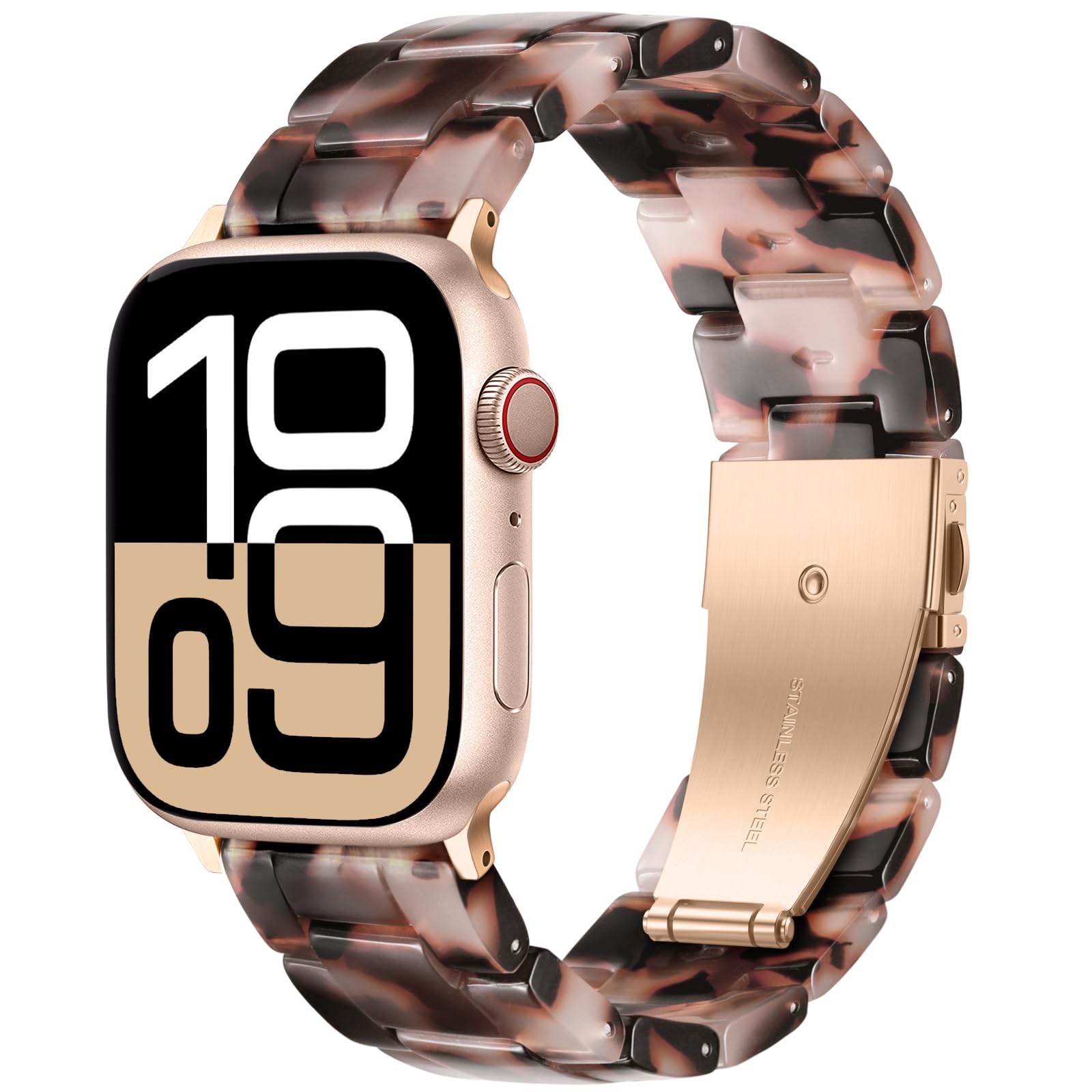 Light Resin Strap Compatible with Apple Watch Band for Women 38/40/41/42/44/45/46/49mm, Fashion and Durable Strap with Stainless Steel Buckle for iWatch Series 10/9/8/7/6/5/4/3/2/1/SE/Ultra/Ultra 2