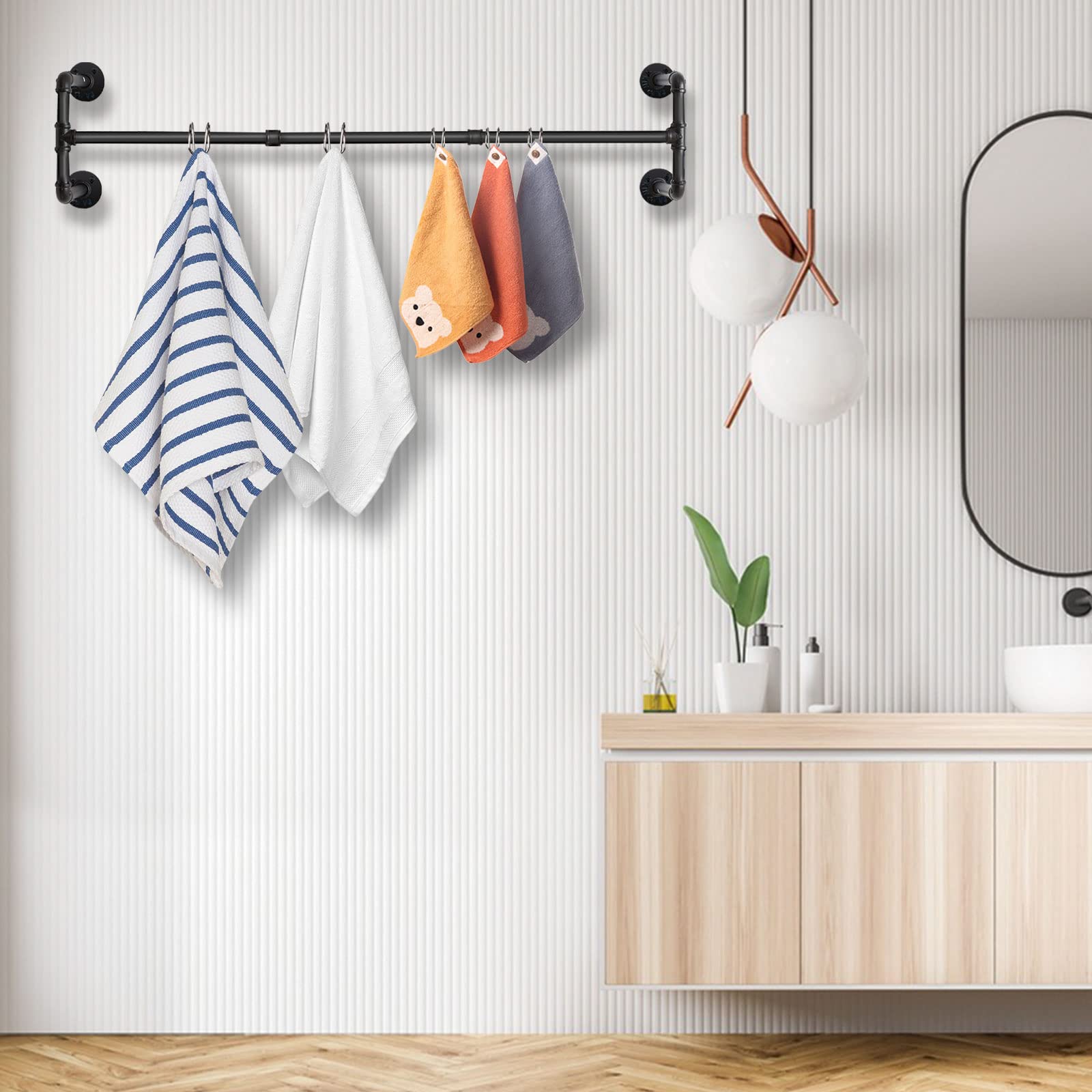 Attaccapanni Da Parete Yawinhe 180cm - Tubo Industriale Nero, Salvaspazio, Portata 60kg - Foto 10