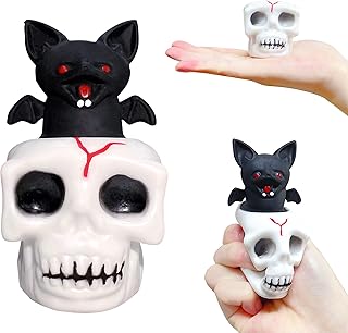 Spooky Halloween Stress Balls (1-Pack) Skull Squishy Squeeze Ball Toys, Halloween Toys, Stretchy Skull Stress Relief Balls, Squishy Demon Bats Pop It Ball Fidget Toy for Kids and Adults.