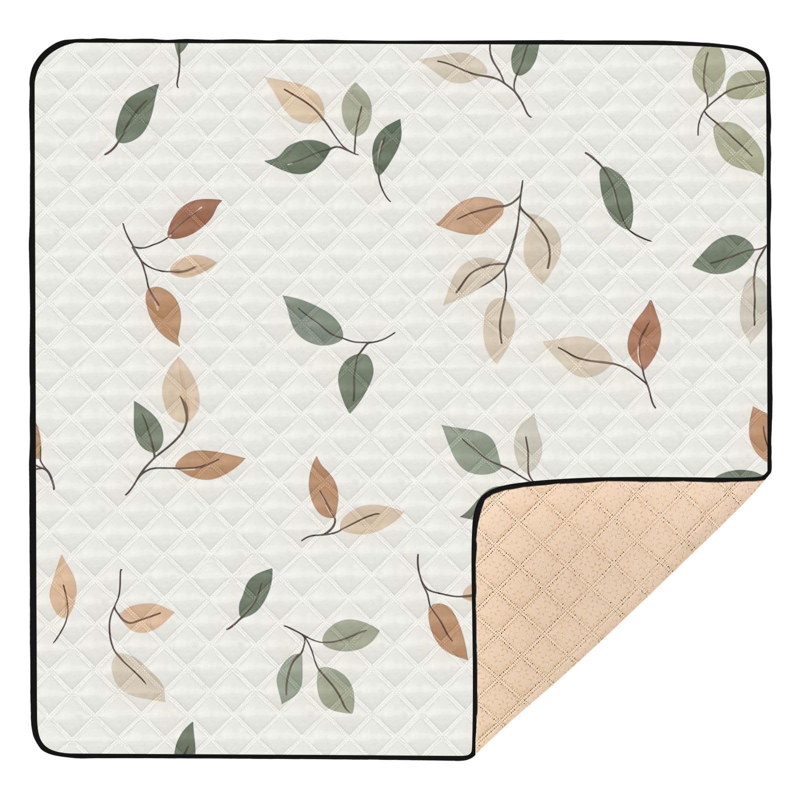 BOESI Doodle Colorful Leaf Pattern Baby Play Mat, 50“ X 50” Washable Folding Crawling Mat, Baby Floor Mat, Soft, Thick, Non-Slip