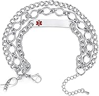 Vista 216 de mnmoom Pulseras de alerta médica para mujer, pulseras de identificación médica de corazón de acero inoxidable con grabado gratuito