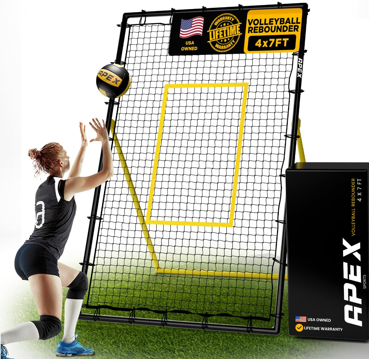 Apex Sports Adjustable Volleyball Rebounder Net 7x4 ft – Bounce Back Training Equipment with Angle Customization for Practicing Volleying, Bumping, Spiking – Durable & Portable with Travel BagApex Sports Adjustable Volleyball Rebounder Net…