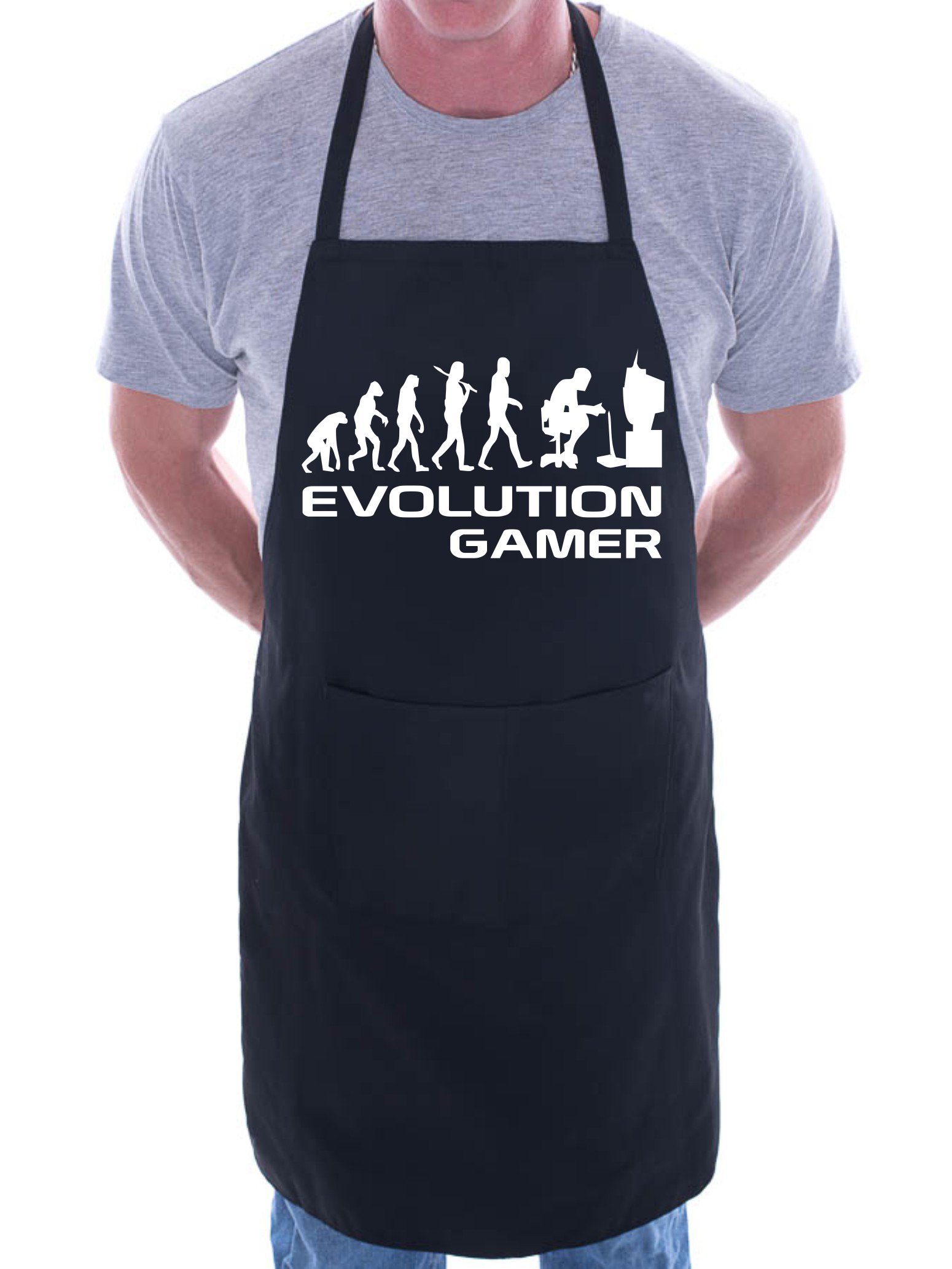 Print4u Men's Black Evolution Of Gamer Bbq Cooking Funny Novelty Apron