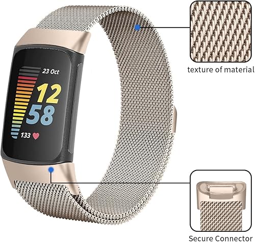 Miniatura 3 de Bandas de metal compatibles con Fitbit Charge 5Charge 6, correa magnética ajustable de acero inoxidable de repuesto para reloj inteligente Fitbit