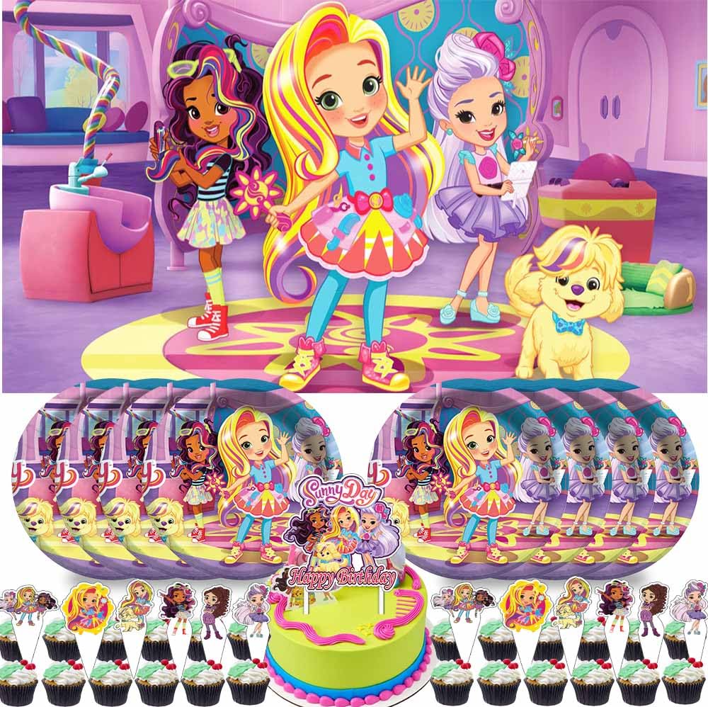 Party Supplies for Sunny Day Birthday Decorations Plates Banner Kids Cake Toppers Set Decorations Decor