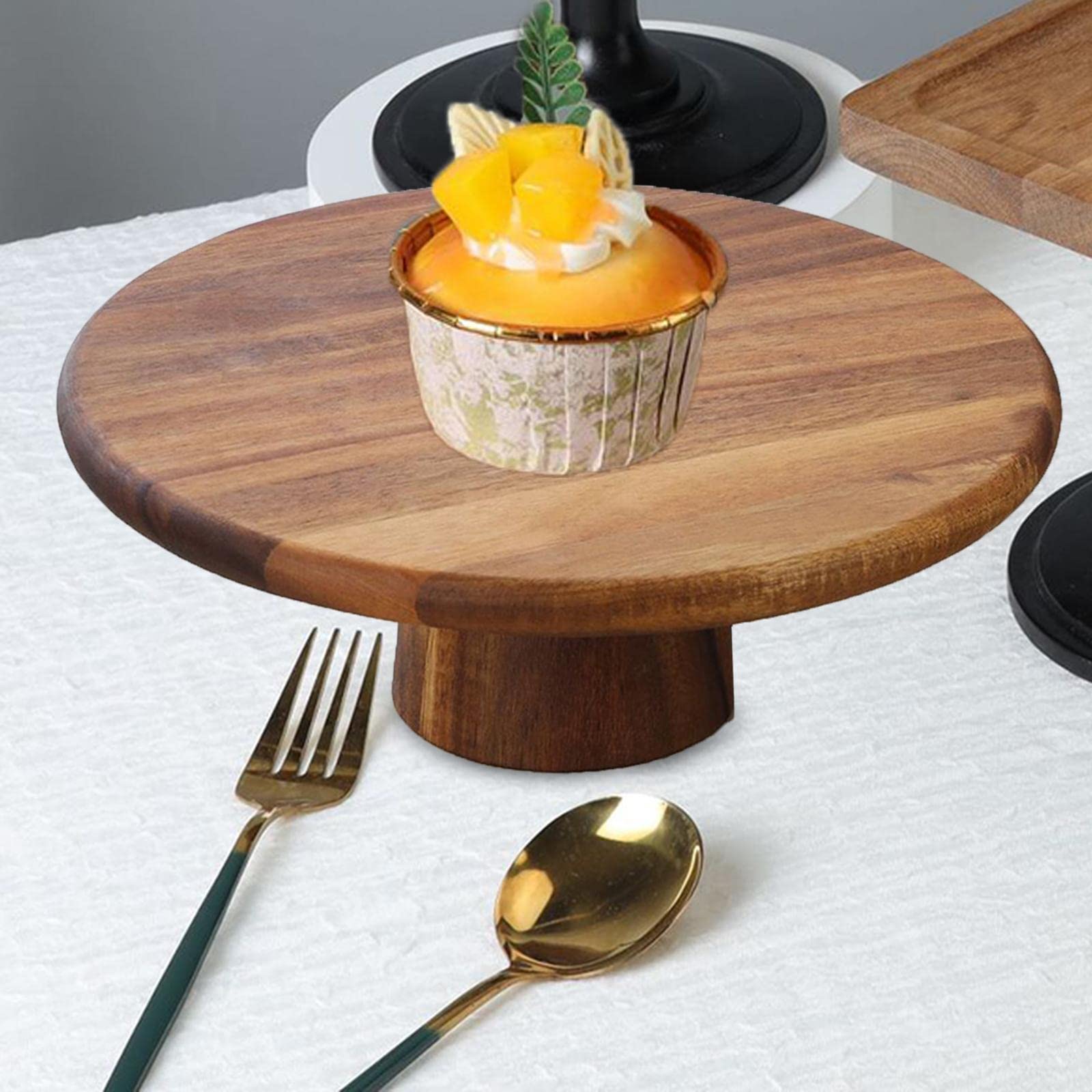 MagiDeal Expositor de tartas de madera, bandeja de aperitivos redonda, multifuncional, bandeja de servicio, soporte para magdalenas para regalos de cocina, mesa de 30 cm