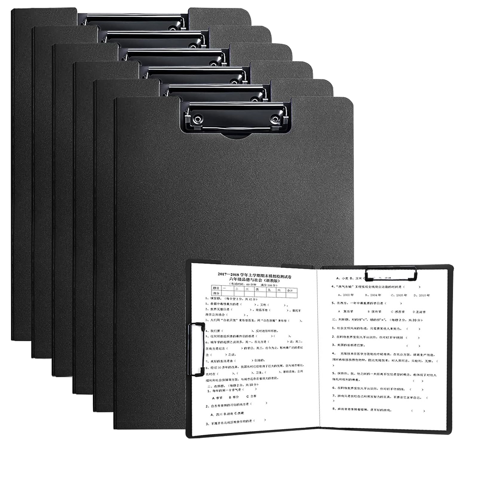 Cartellina portadocumenti A4 con coperchio, 6 lavagne a doppia clip, per lavoro, ufficio, scuola o ristorante, nero