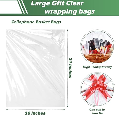 Miniatura 3 de UltraOutlet Bolsas de celofán transparente para cestas de 18 x 24 pulgadas, cinta roja (paquete de 50)