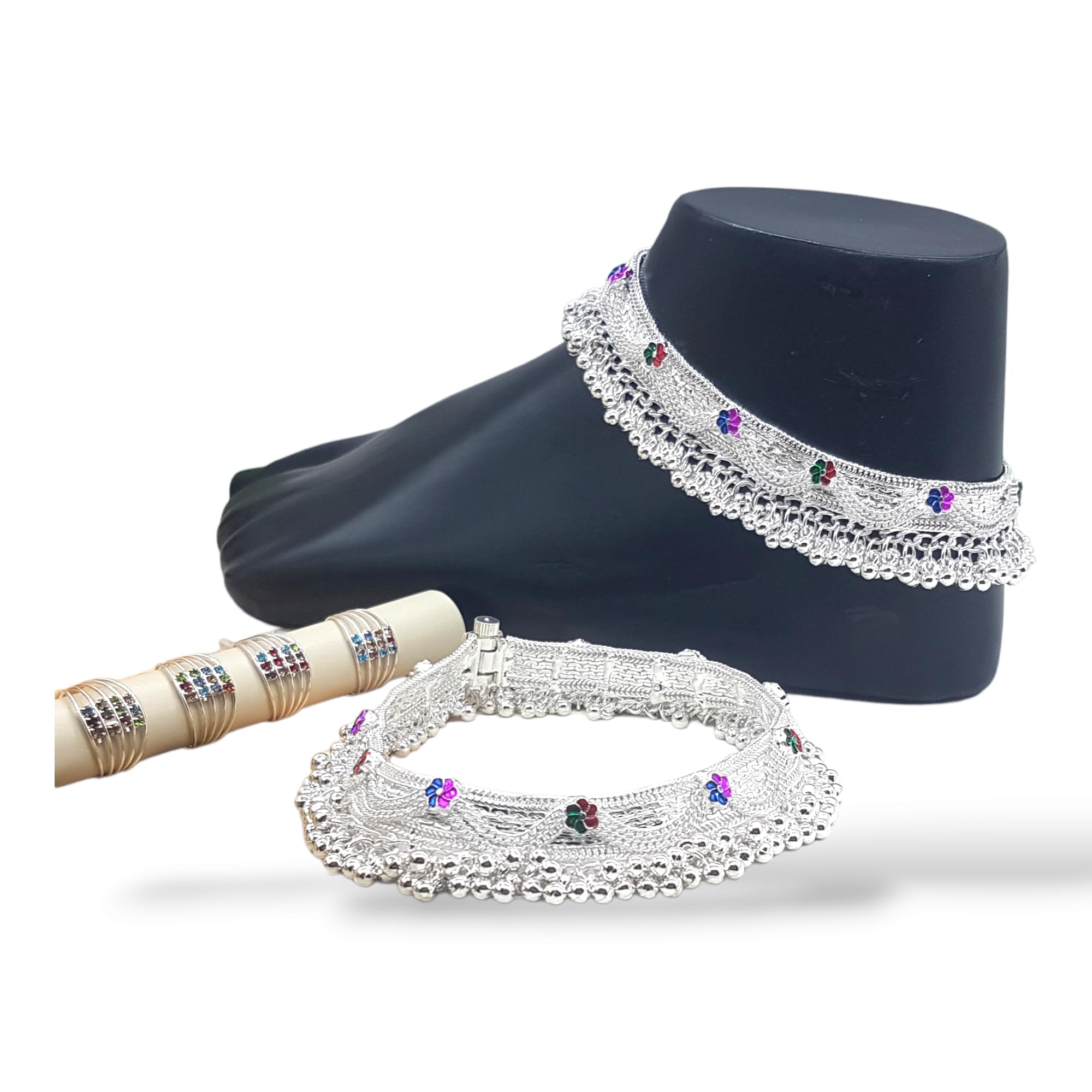 Indian Traditional Heavy White Metal High Quality Anklet With 2 Pair of Modern Midi Toe Ring-image-25
