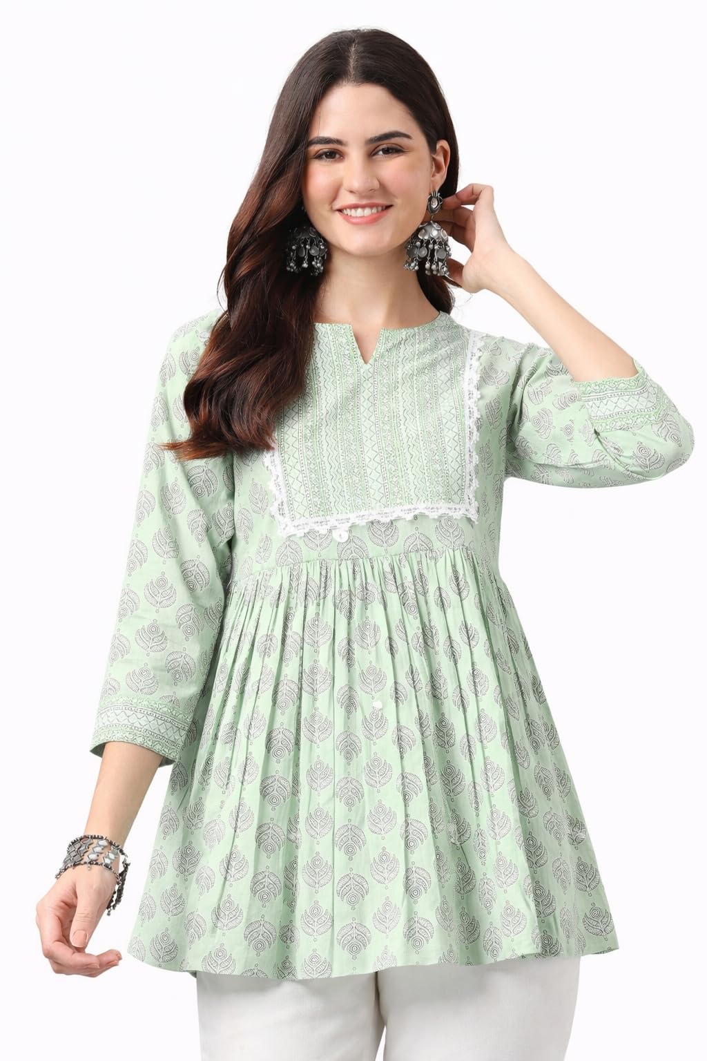 Women’s Viscose Rayon Printed Kurti Top 3/4 Sleeve A-Line Kurti for Women-image-1