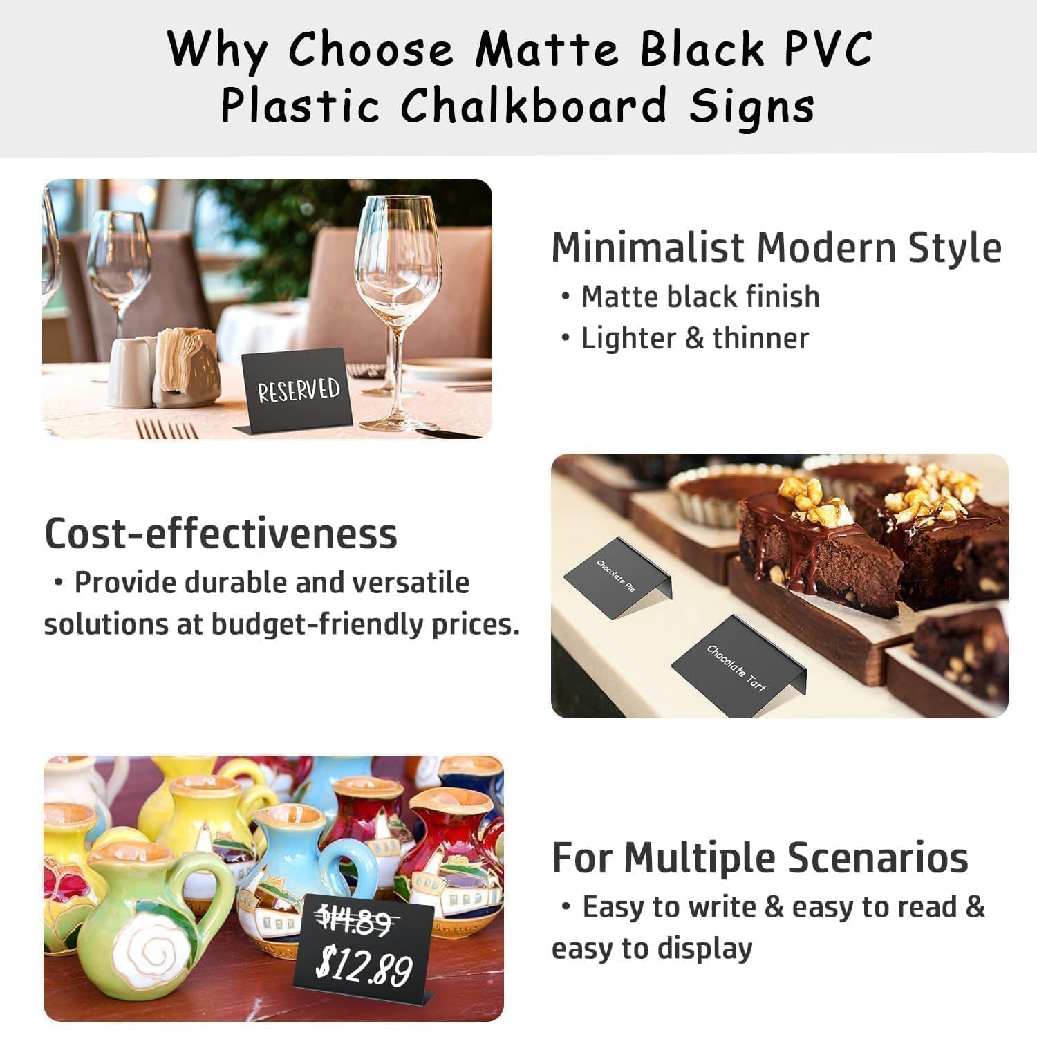 PigPotParty 12 Pcs Food Labels for Party Buffet w Cleaning Spray 4x3 Mini Chalkboard Signs for Food Display — view 4