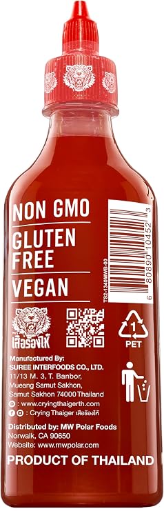 Crying Thaiger Sriracha Ketchup Chili Sauce in Squeeze Bottle 18.6 Ounce, Vegan, Gluten Free, Non-GMO, from Thailand (Pack of 1)