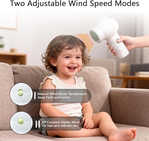 Miniatura 2 de NUFR Secador de pelo inalámbrico para niños, portátil, de bajo calor, suave, flujo de aire, de mano, lindo, mini secador de pelo con base de carga