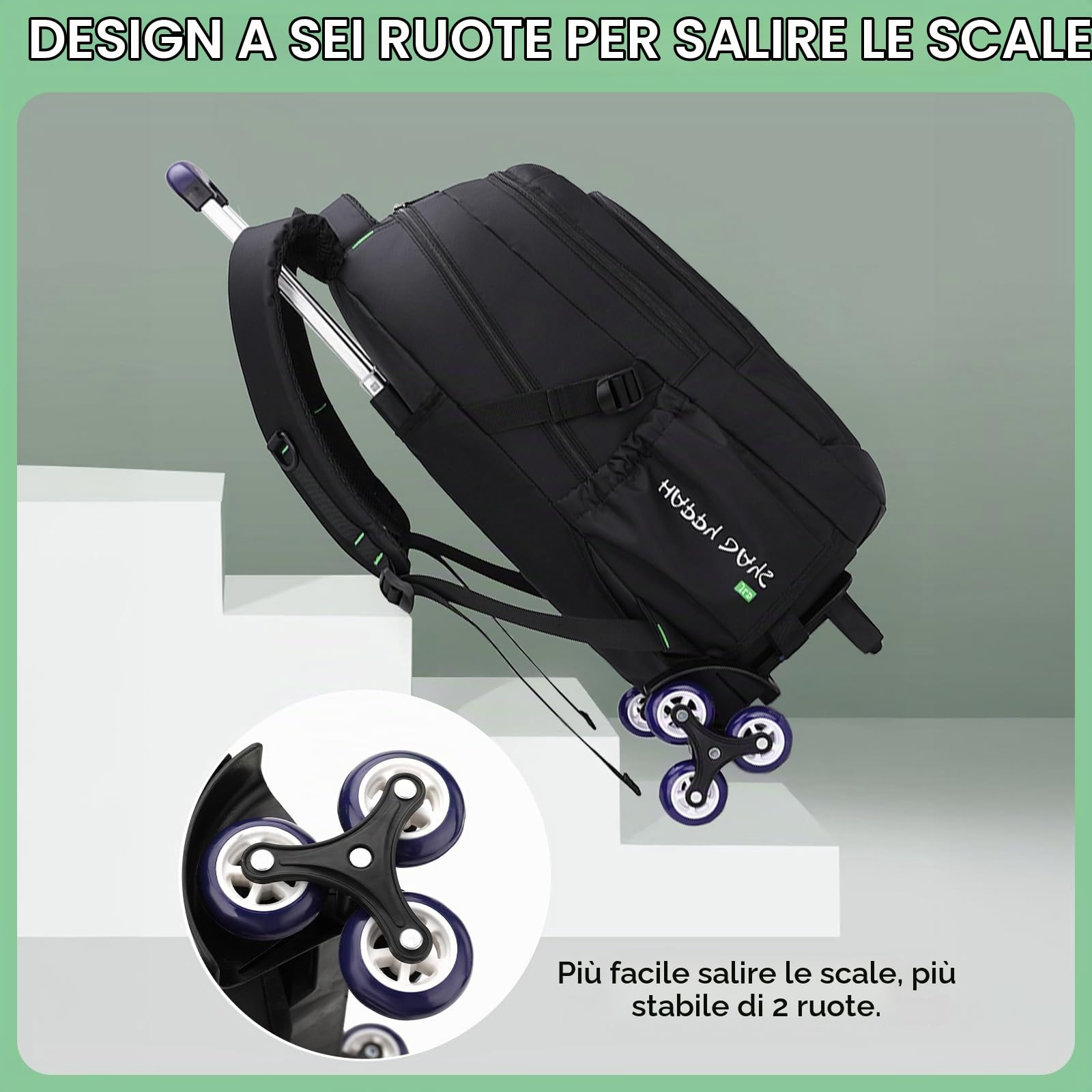 Amythe Zainetto per Ragazzo con Ruote, 30L Zaino Trolley Scuola Media e Superiore Leggero, Zaini Porta pc 15.6 Pollici Uomo con Carrello, Adatto per il Tempo Libero e i Viaggi, Nero