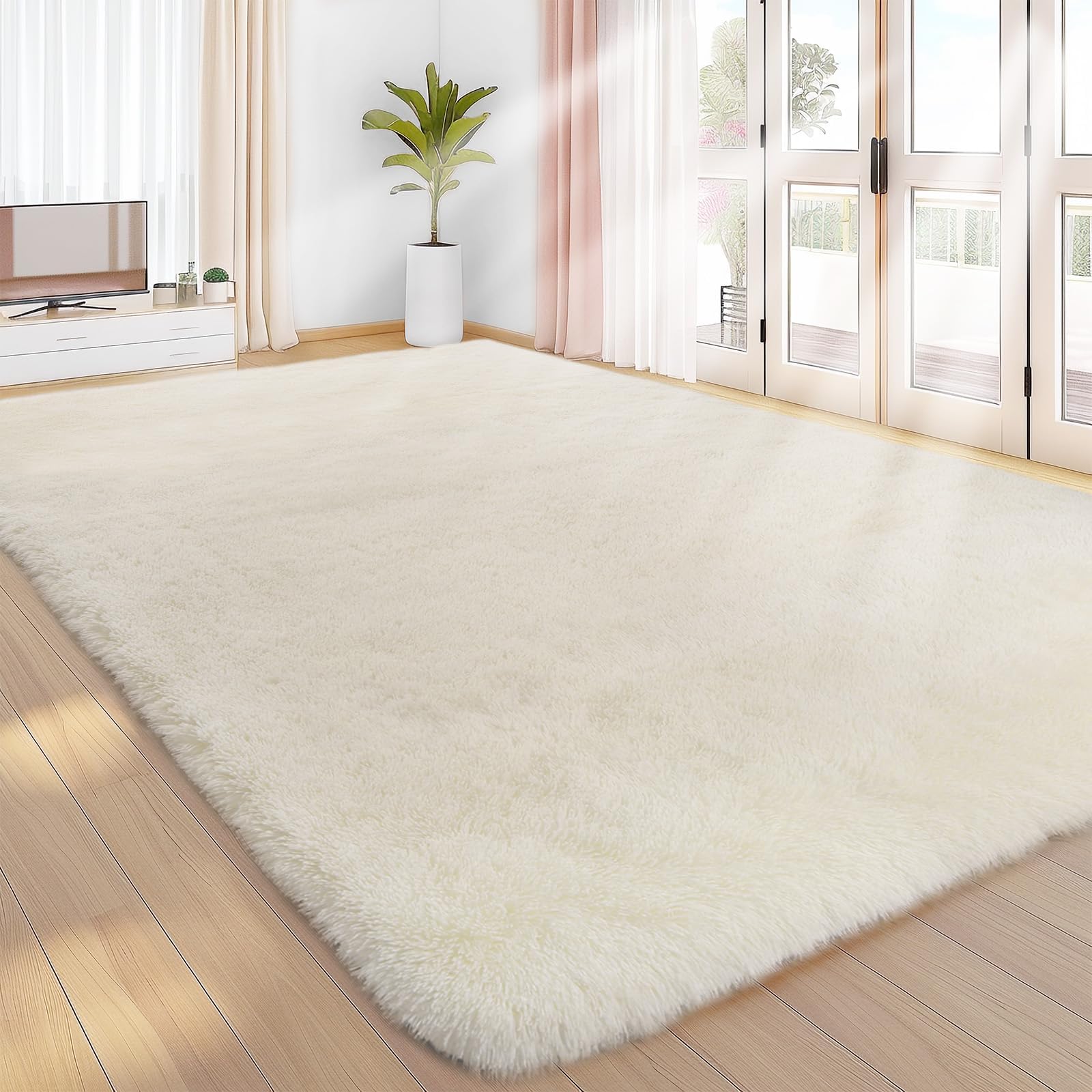 Rugs Living Room 240x300cm, Cream Area Rugs for Bedroom, Washable Anti Slip Extra Large Shaggy Soft Rug Fluffy Modern Floor Carpets Mat Beside Carpet for Kids Living Room